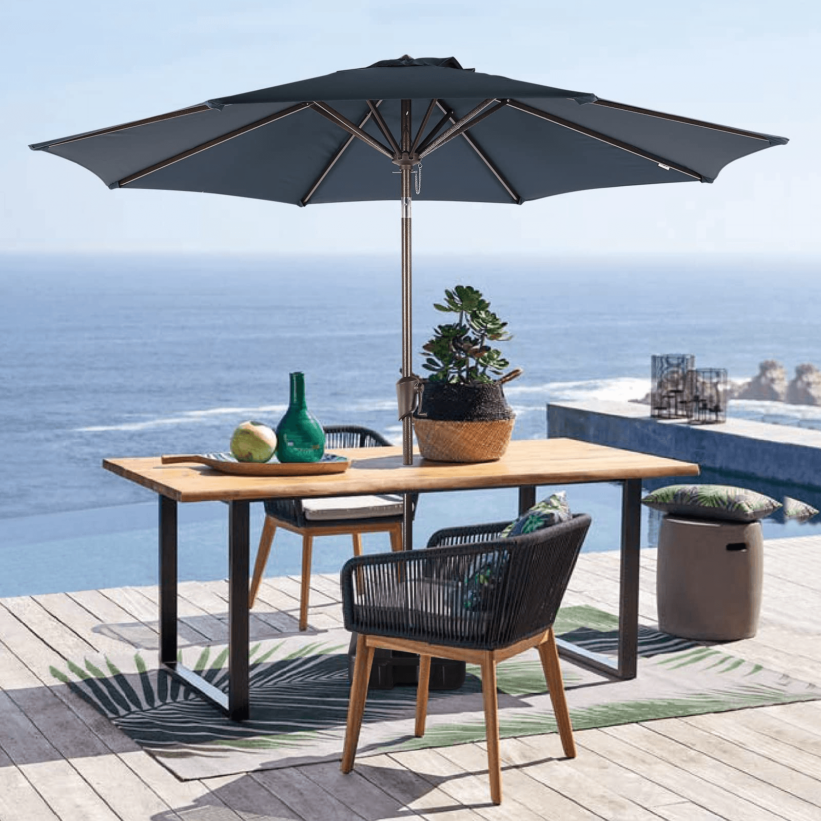 9ft Round Patio Umbrella, Polyester 8 Steel Ribs Large Table Market Umbrella, 5 Colors | Orange-Casual