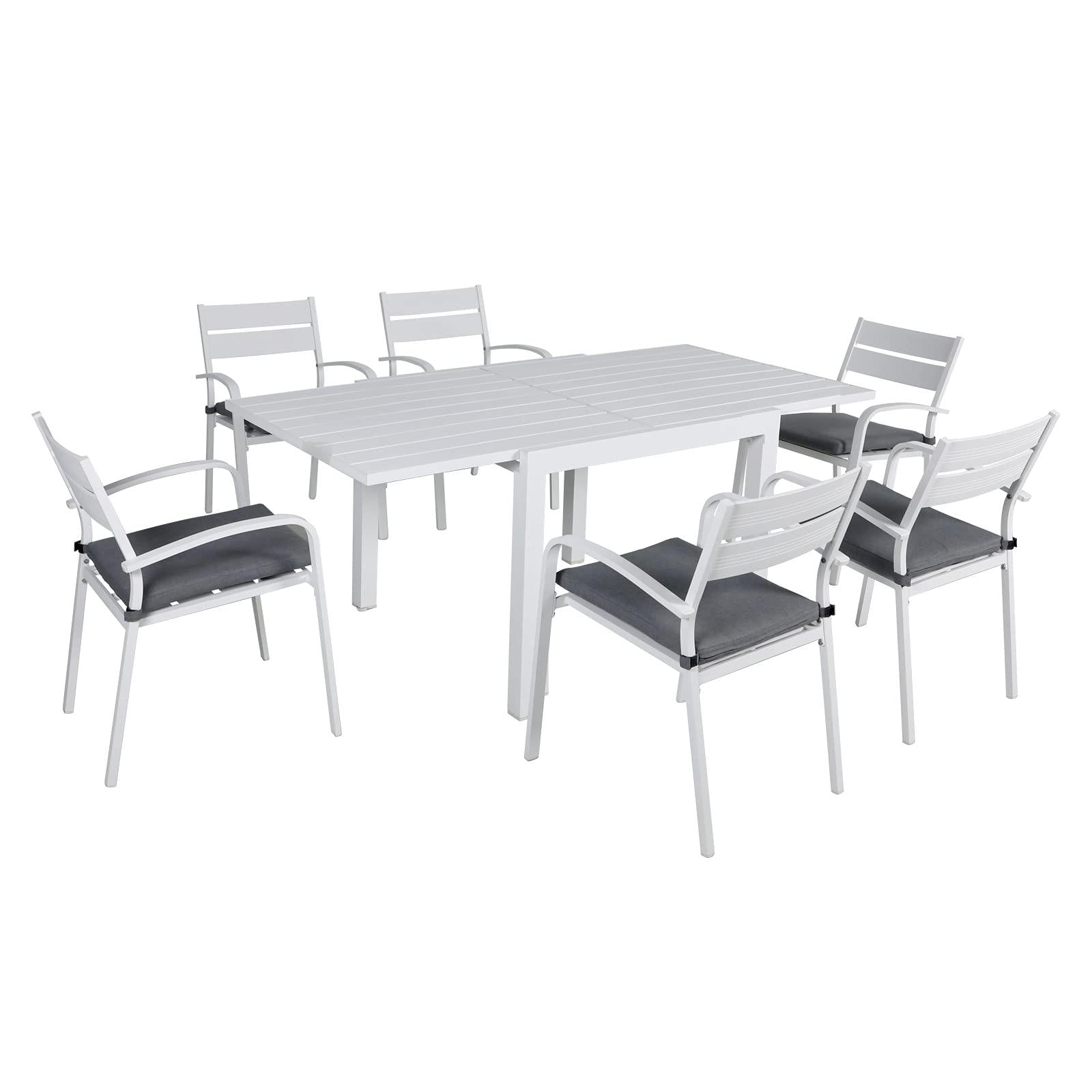 7pcs Patio Dining Set, Aluminum Outdoor Chairs and Table, White & Dark Grey | Orange-Casual