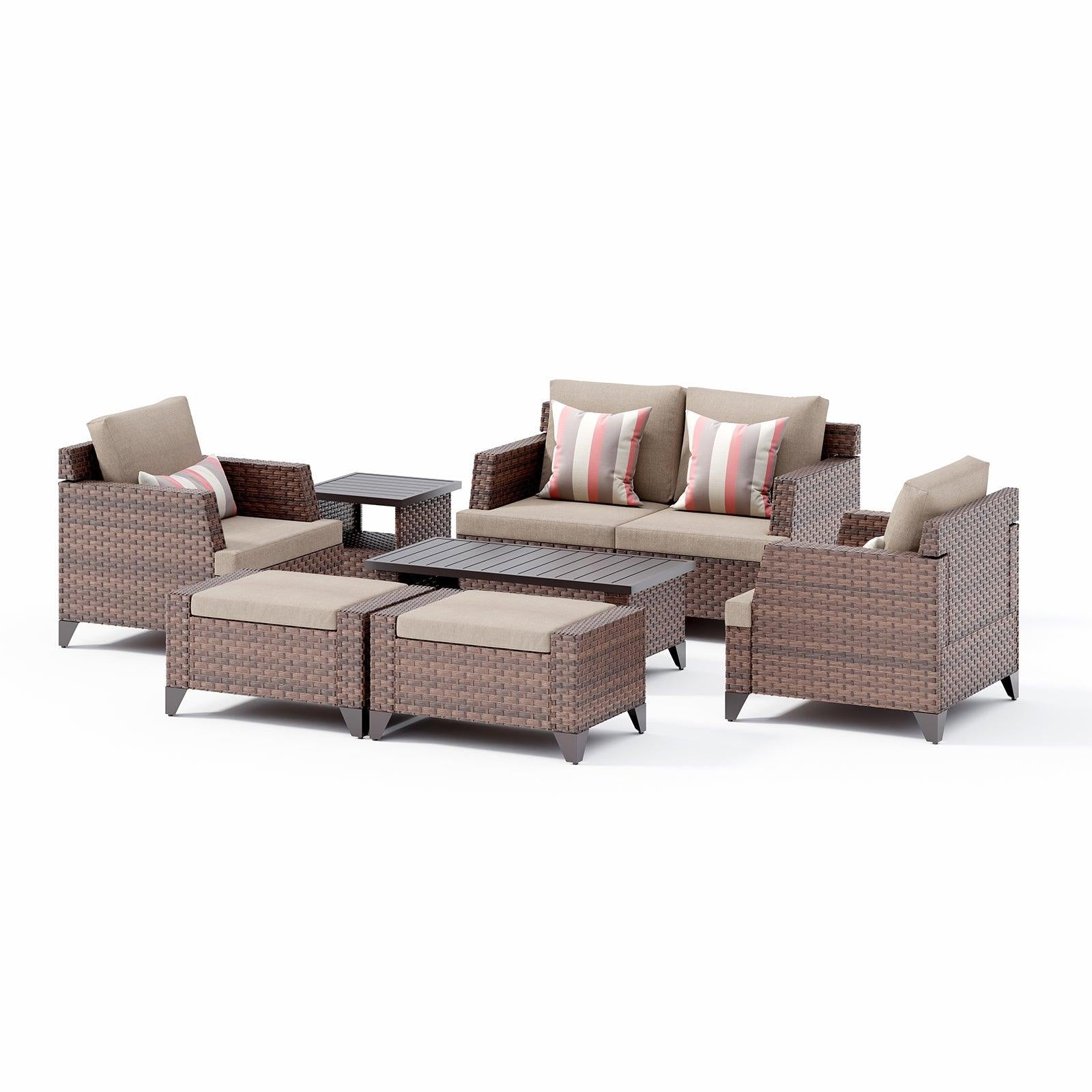 8pcs Outdoor Conversation Set Wicker Patio Sectional Seating Set | Orange-Casual