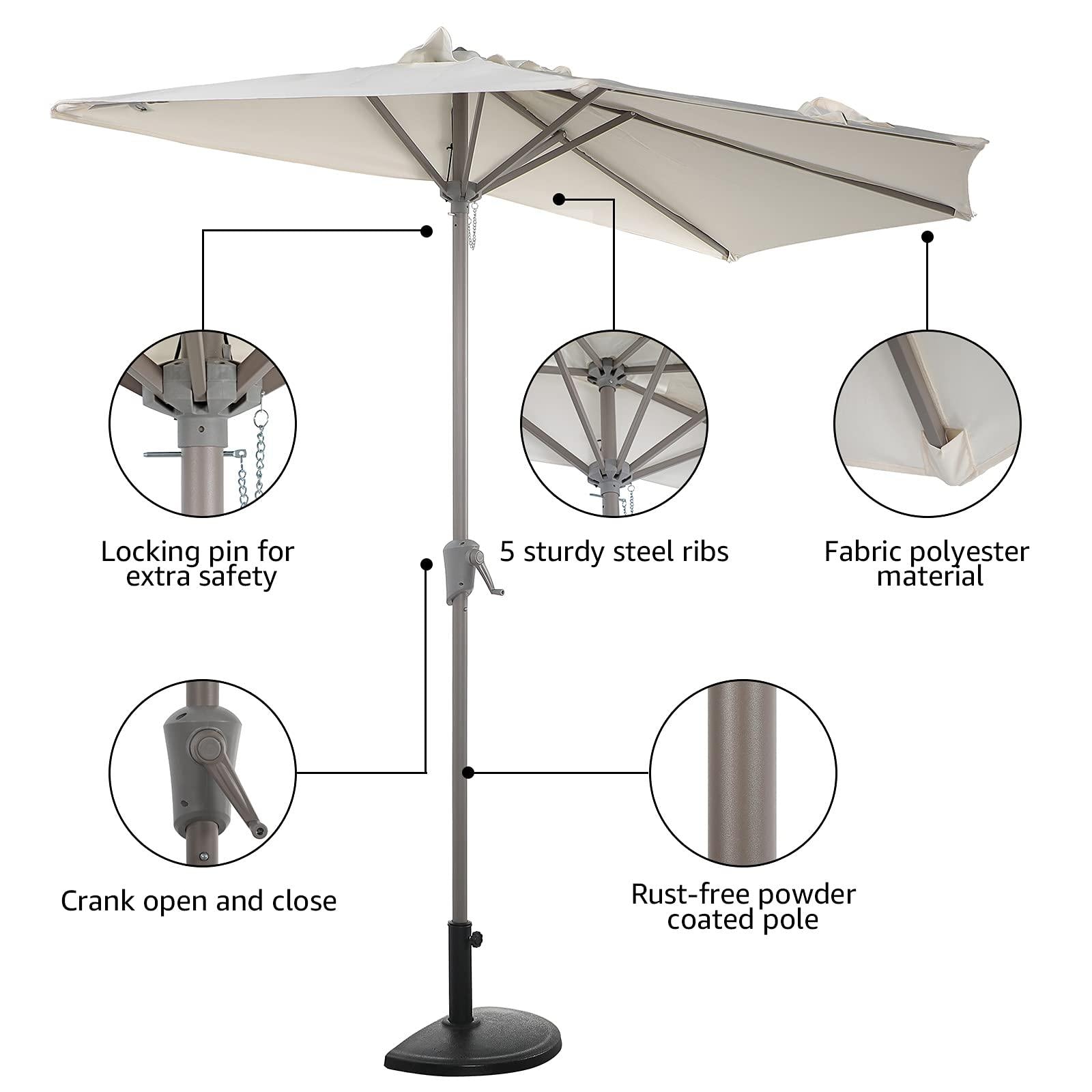 9' Half Round Patio Outdoor Polyester Umbrella with Crank, 3 Colors | Orange-Casual