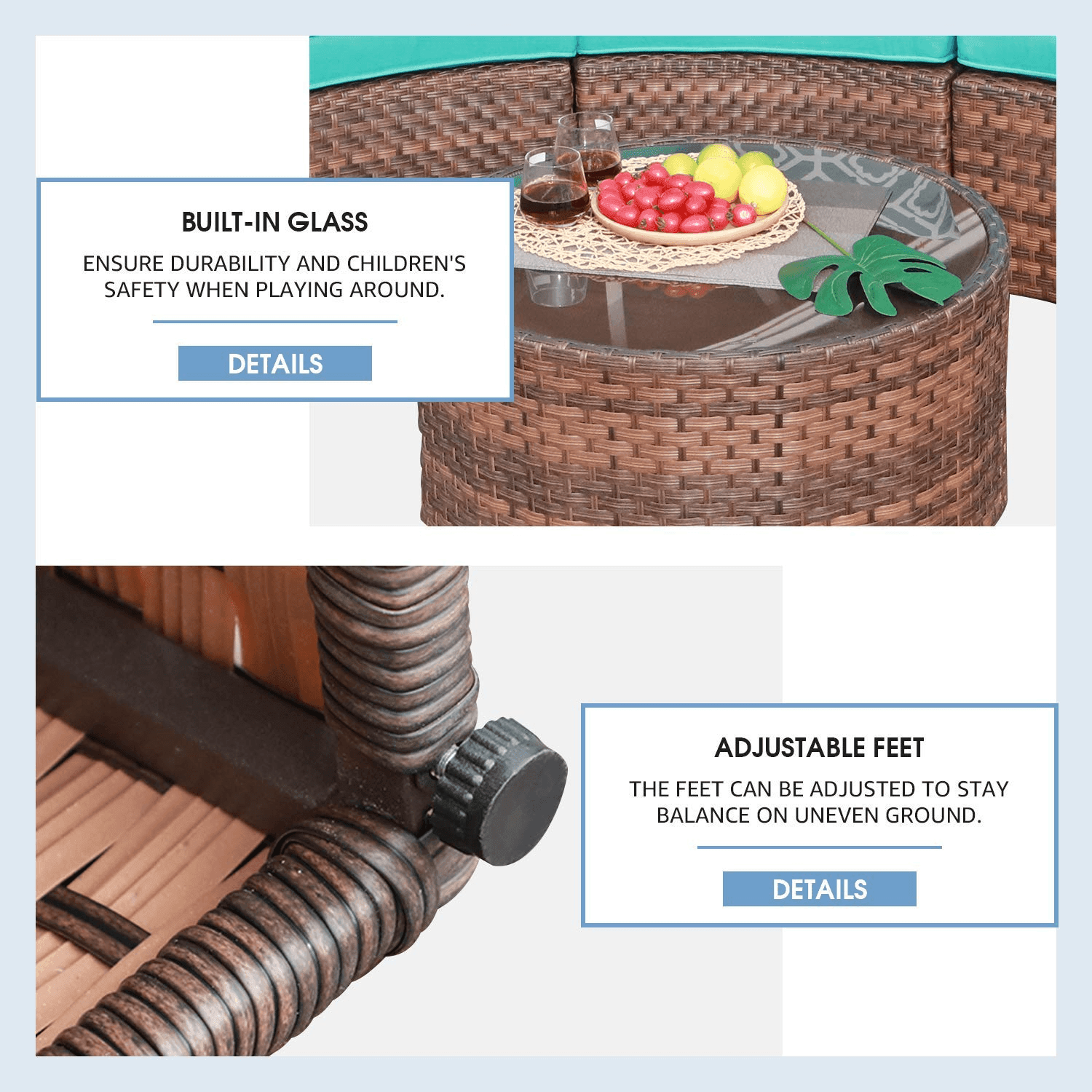 5-13 pcs Outdoor Curved Sofas Wicker Curved Outdoor Sectional, Brown & Turquoise | Orange-Casual