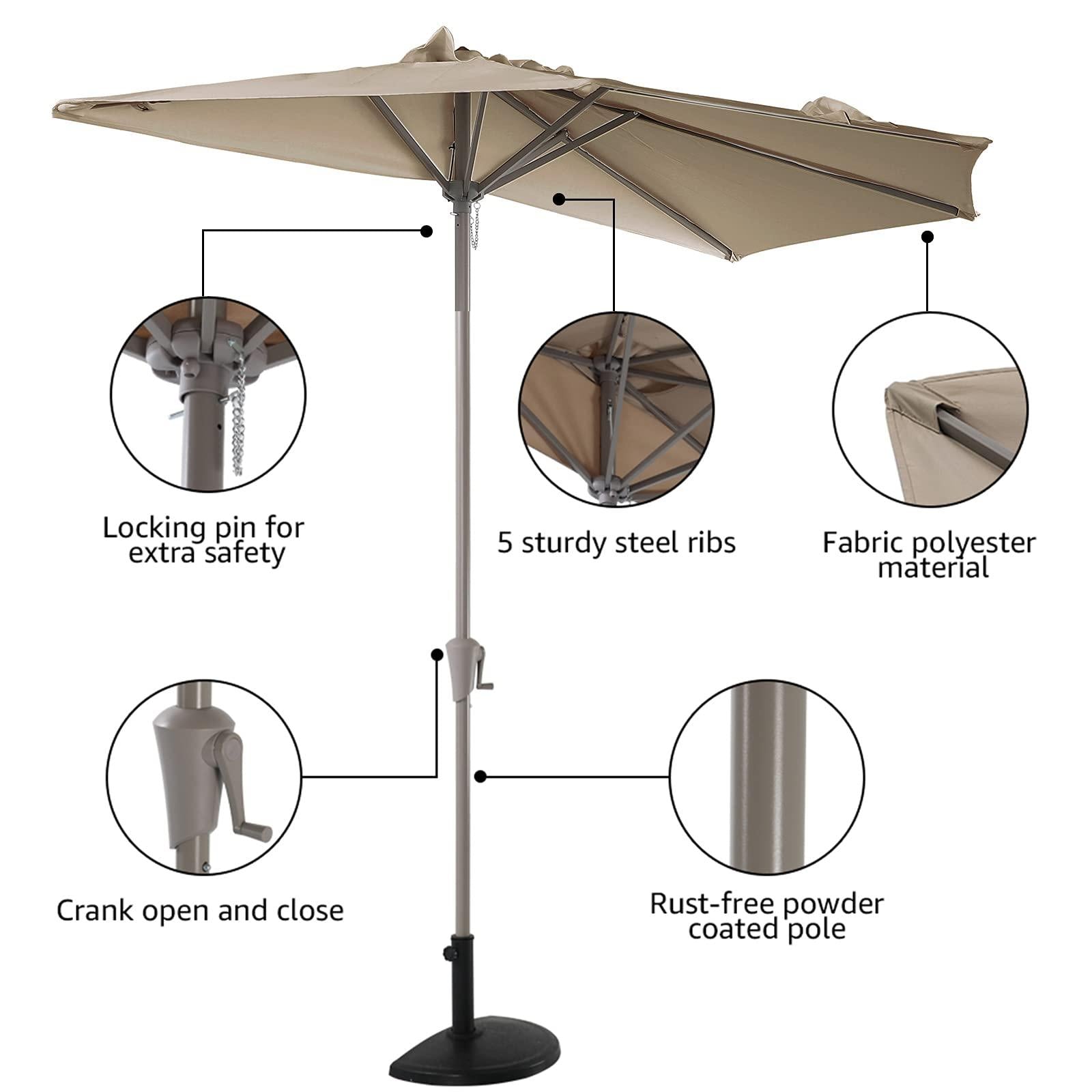 9' Half Round Patio Outdoor Polyester Umbrella with Crank, 3 Colors | Orange-Casual