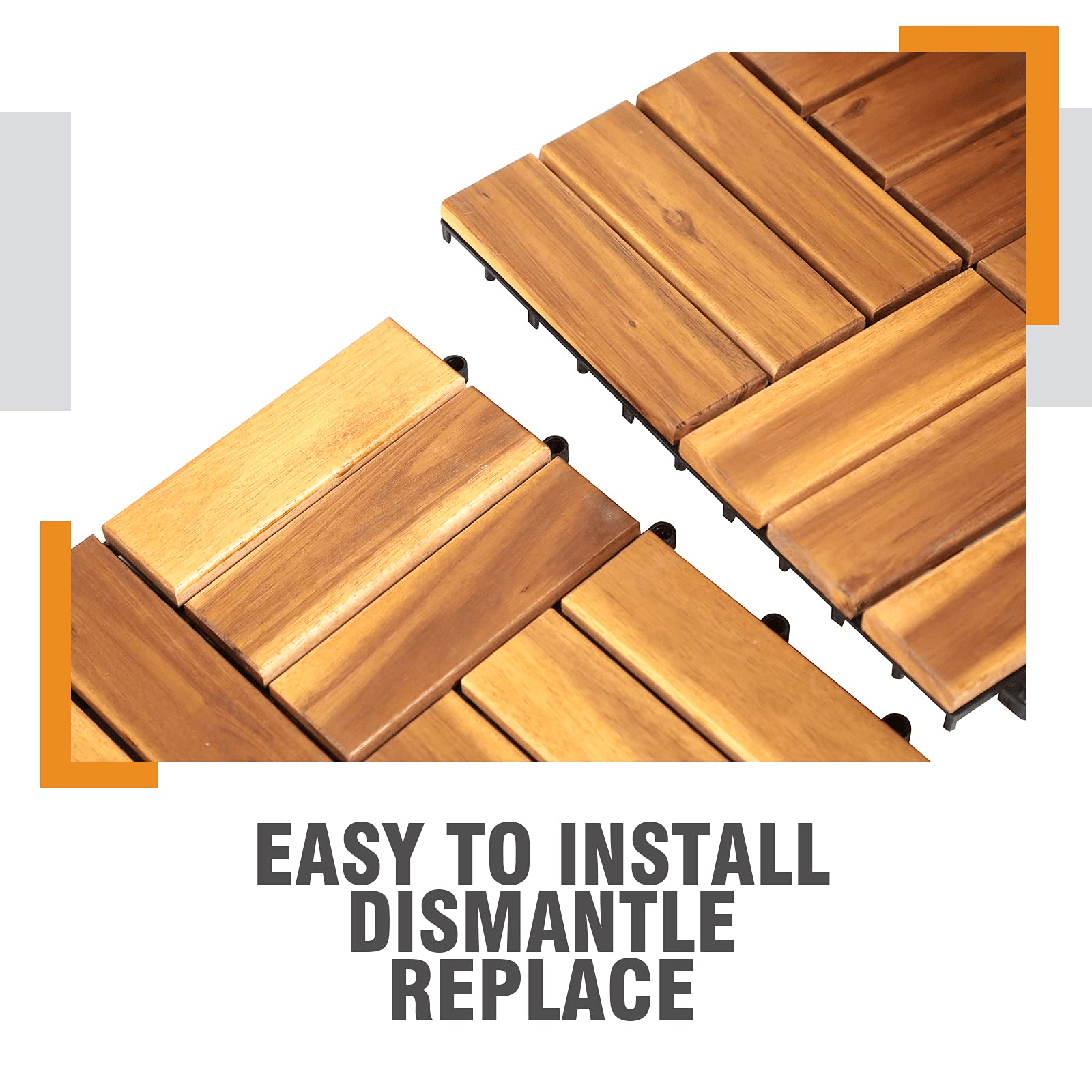 Wood Interlocking Flooring Tiles,12 x 12 Inch (Pack of 10) | Orange-Casual