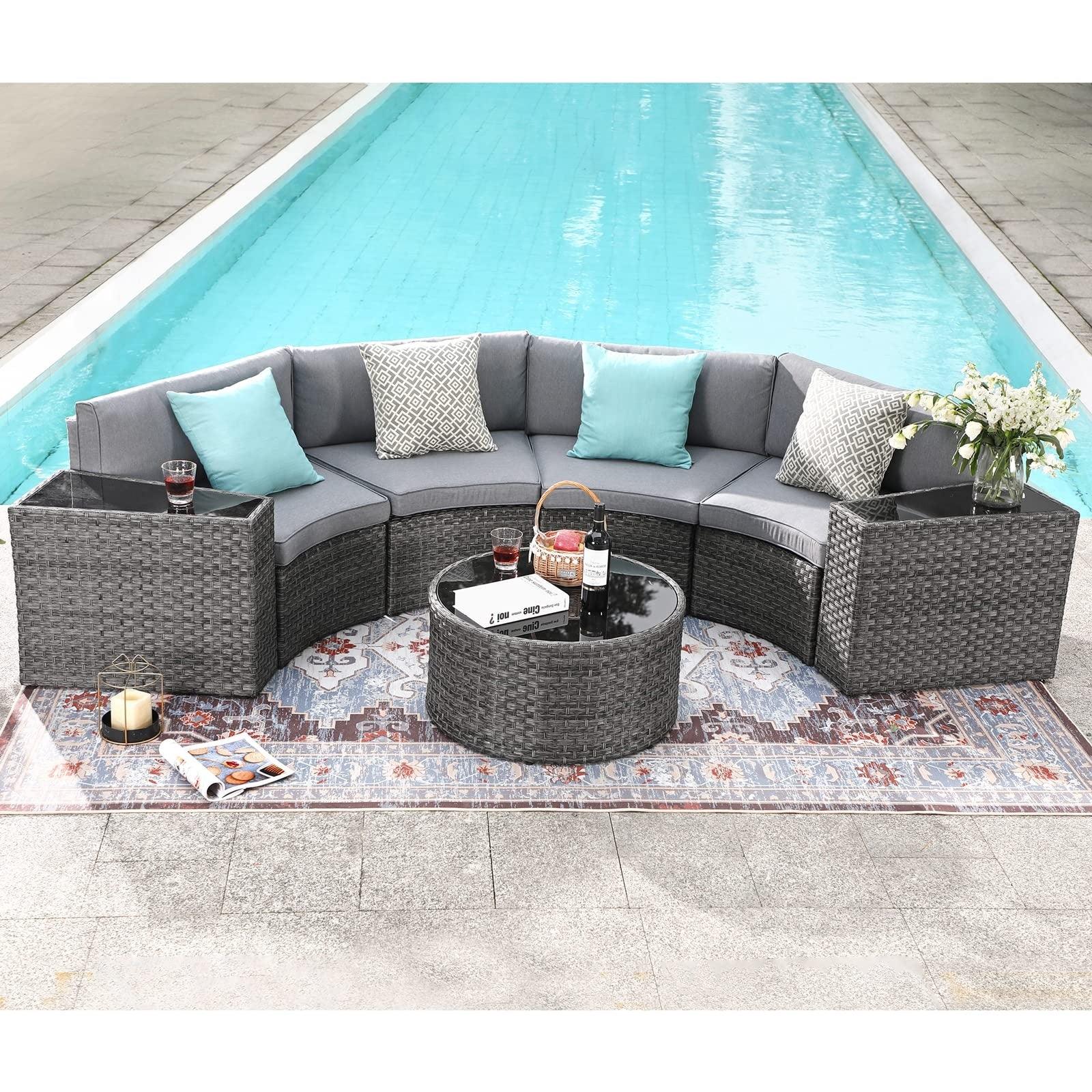 5-13 pcs Outdoor Curved Sofas, Curved Outdoor Sectionals, Grey | Orange-Casual
