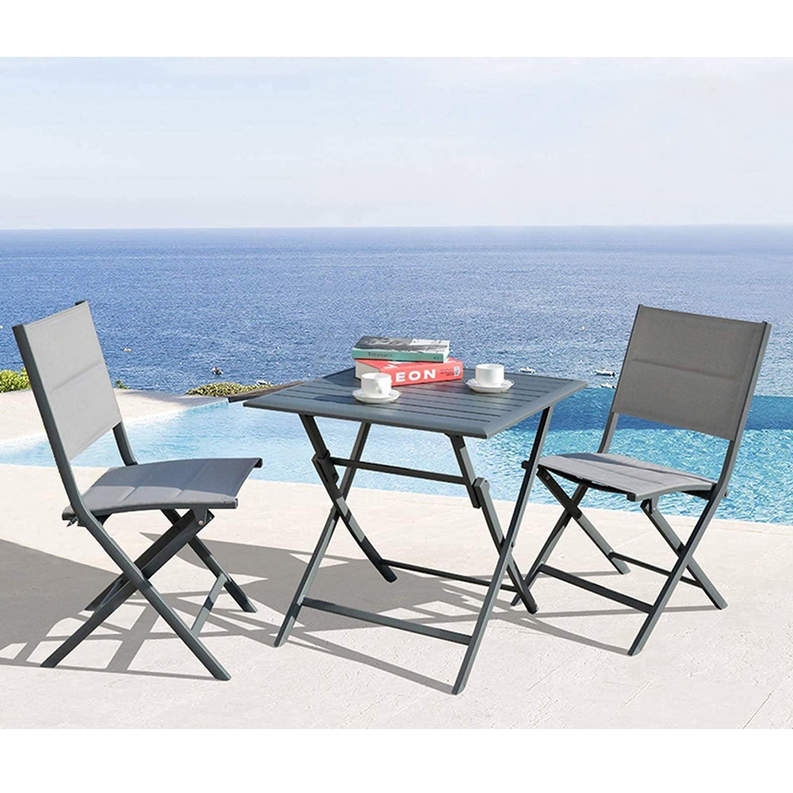 3pcs Aluminum Foldable Dining Set Grey Outdoor Bistro Set | Orange-Casual