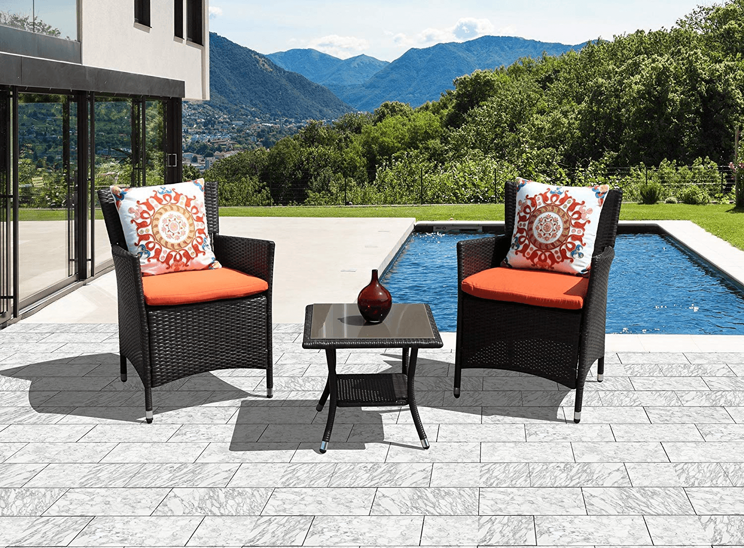 Outdoor Square Glass Top Wicker Coffee Table, Espresso Brown | Orange-Casual