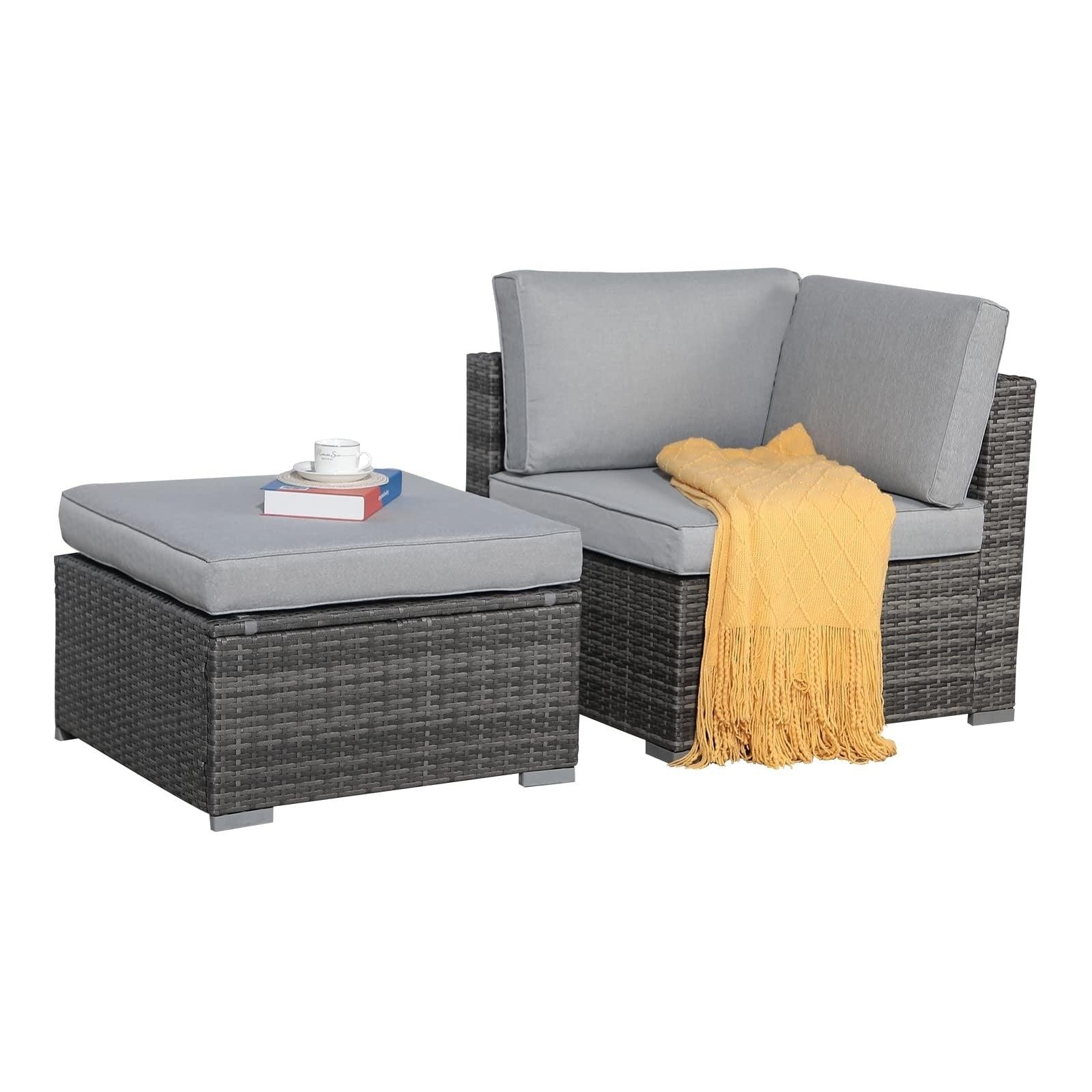 2pcs Patio Sectional Sofa Wicker Outdoor Lounge Set | Orange-Casual