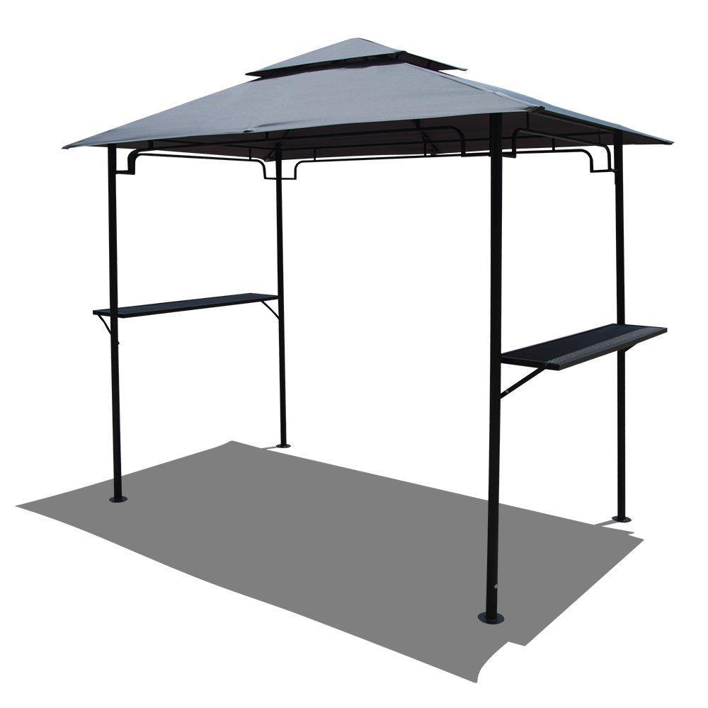 Grill Gazebo with Double-Tier Soft Polyester Top and Metal Shelves, 8' by 5', Grey | Orange-Casual