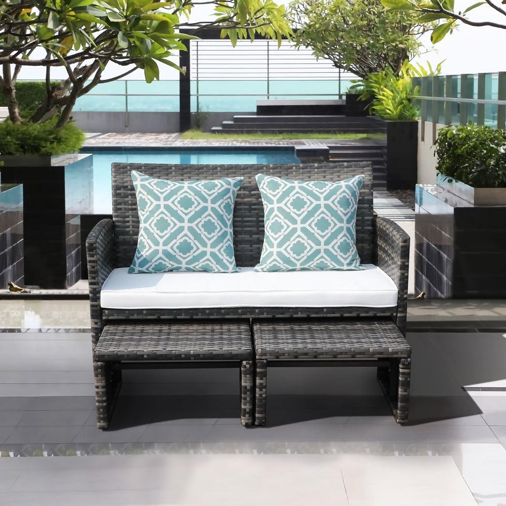 3pcs Small All Weather Wicker Outdoor Loveseat with Ottomans | Orange-Casual