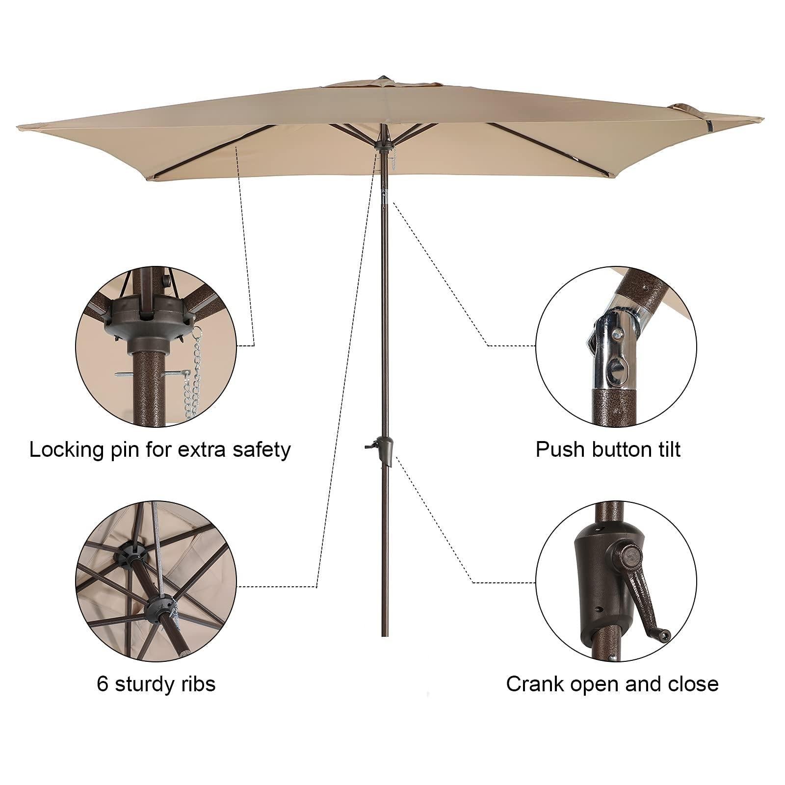 6.6 x 9.8ft Rectangular Patio Umbrella,  Outdoor Polyester Table Market Umbrella, 4 Colors | Orange-Casual