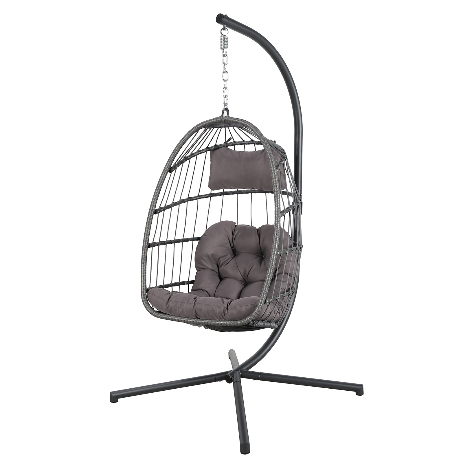 Hanging Egg Chair with Stand Dark Grey Steel Patio Swing Chair | Orange-Casual