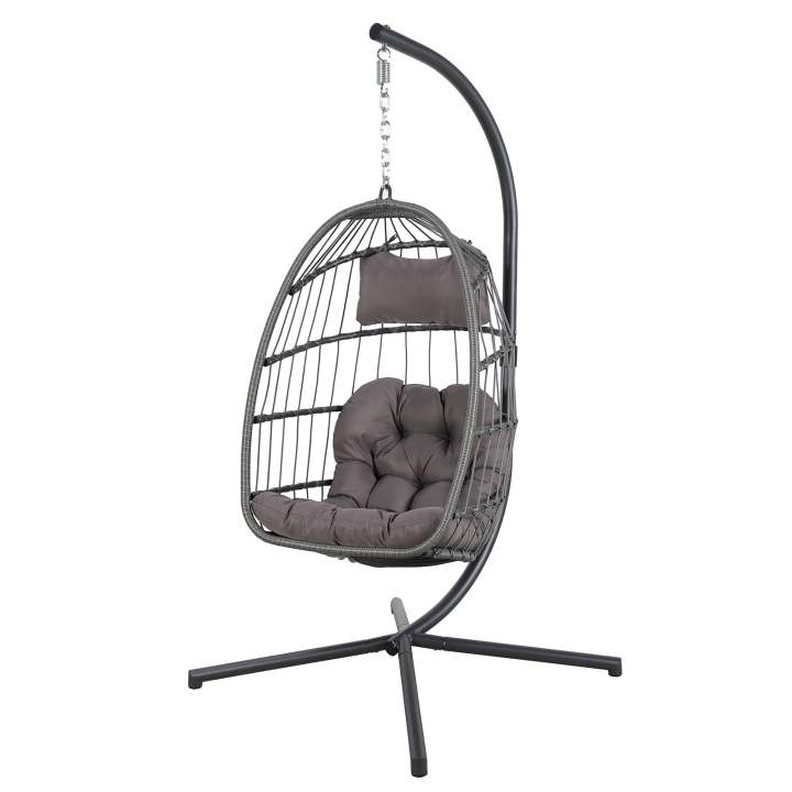 Hanging Egg Chair with Stand Dark Grey Steel Patio Swing Chair | Orange ...