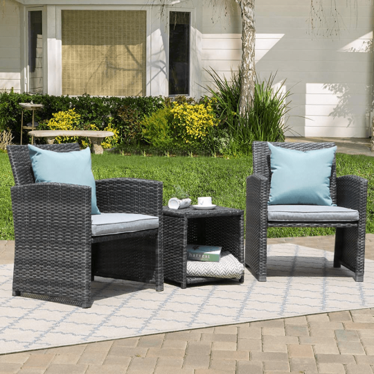 3pcs Patio Bistro Set Wicker Conversation Set Brown Patio Furniture Se