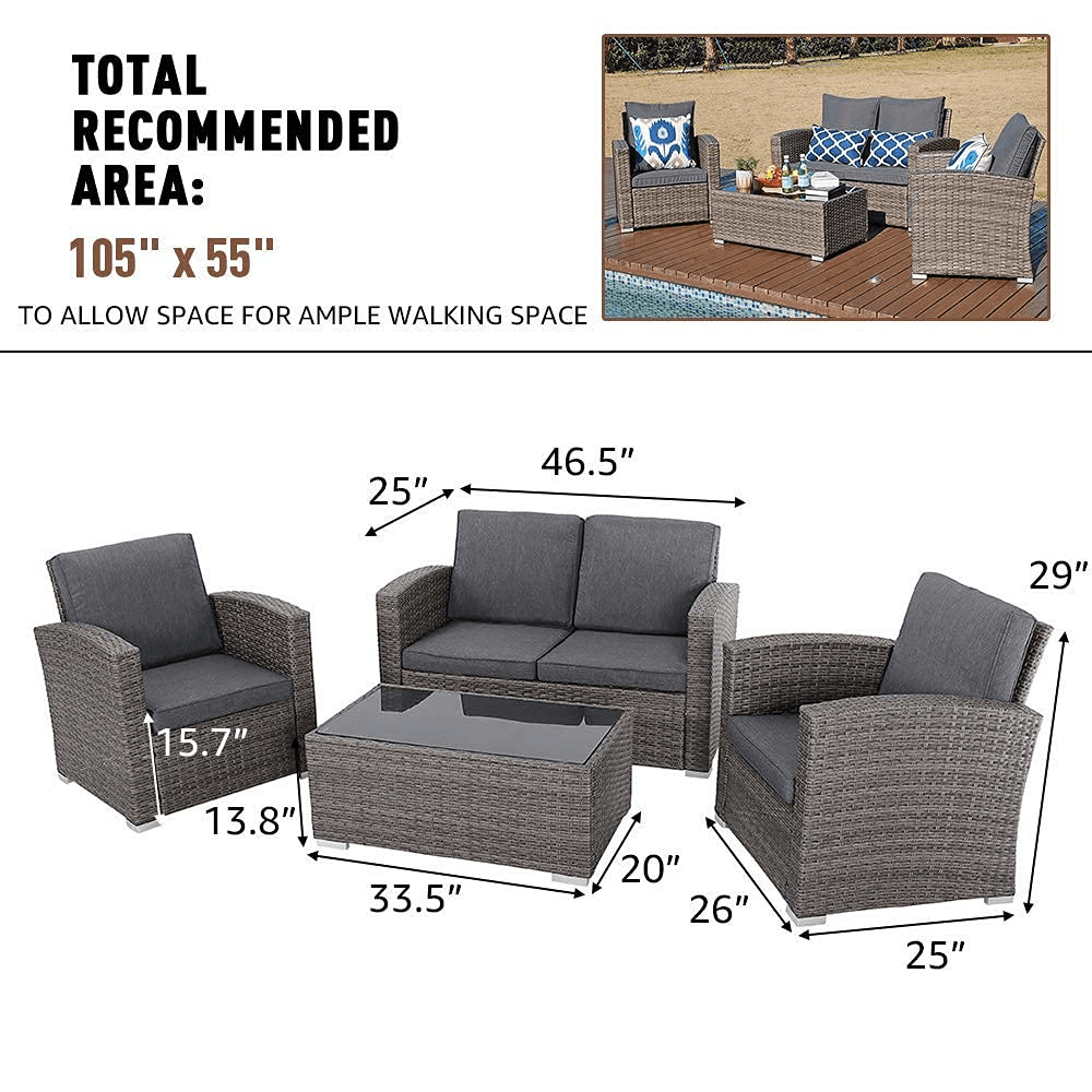 4pcs Wicker Outdoor Patio Furniture Set Small Sectional Conversation Set | Orange-Casual