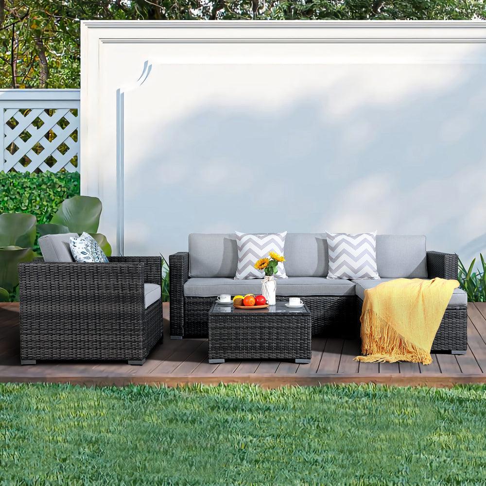 6pcs Outdoor Sectional Sets Wicker Patio Furniture Set with Coffee Table | Orange-Casual
