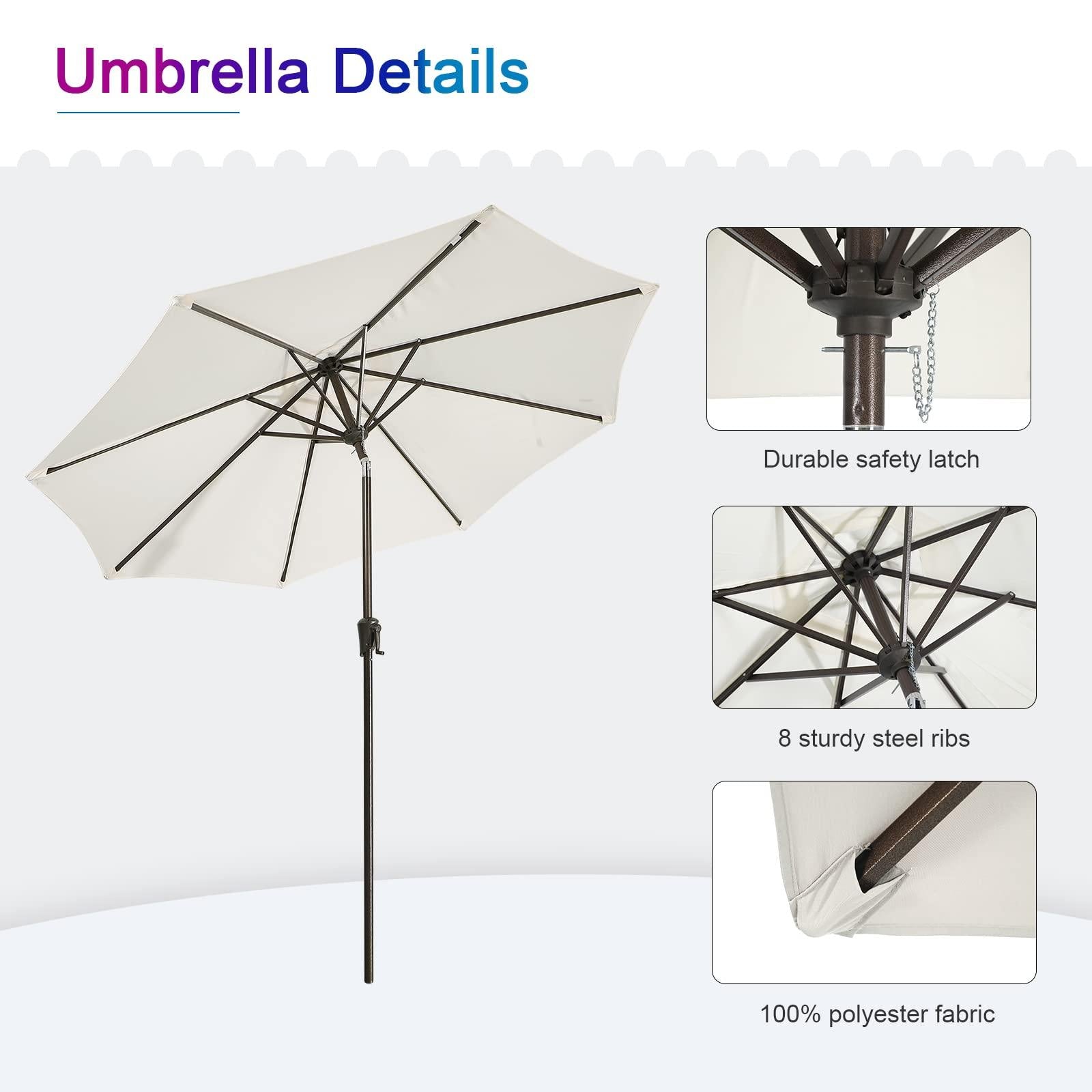 9ft Round Patio Umbrella, Polyester 8 Steel Ribs Large Table Market Umbrella, 5 Colors | Orange-Casual