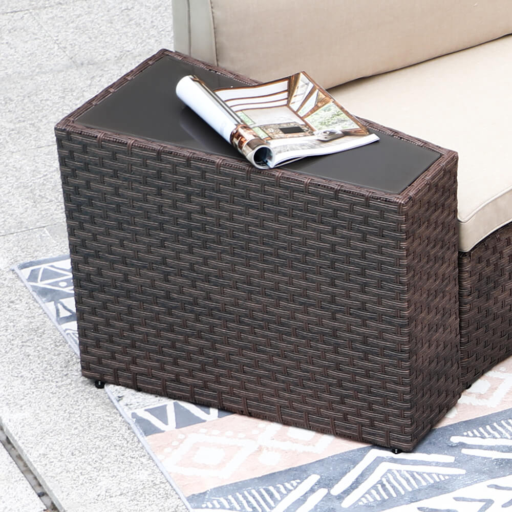 5-13 pcs Curved Outdoor Sectionals, Outdoor Curved Sofas, Brown & Beige | Orange-Casual