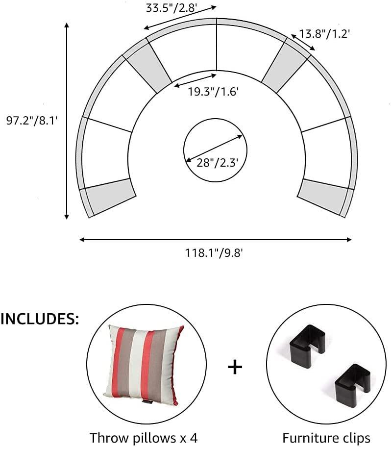 11pcs Outdoor Curved Sofas Wicker Half-Moon Sectional Set, 4 Colors | Orange-Casual