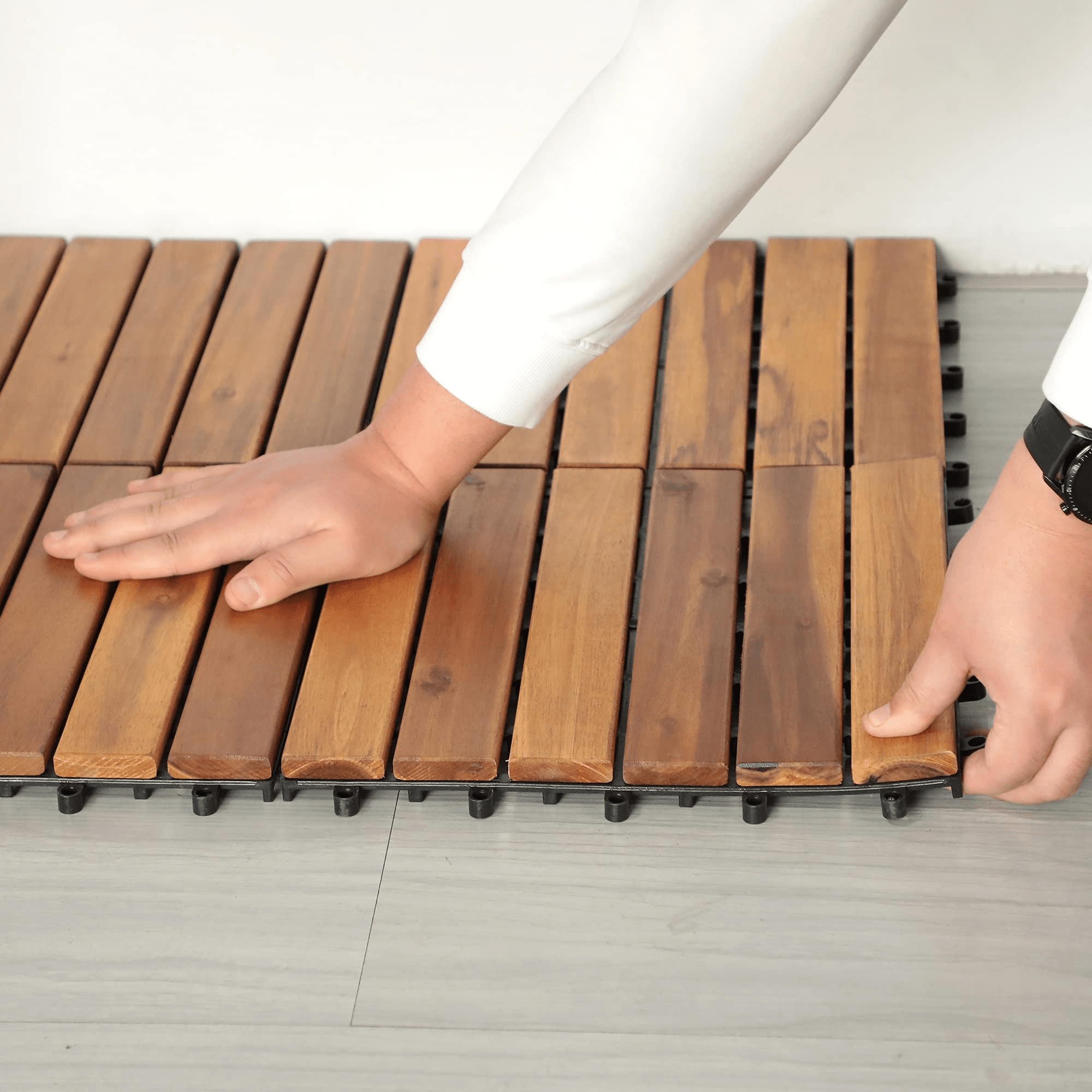 Wood Interlocking Flooring Tiles,12 x 12 Inch (Pack of 10) | Orange-Casual