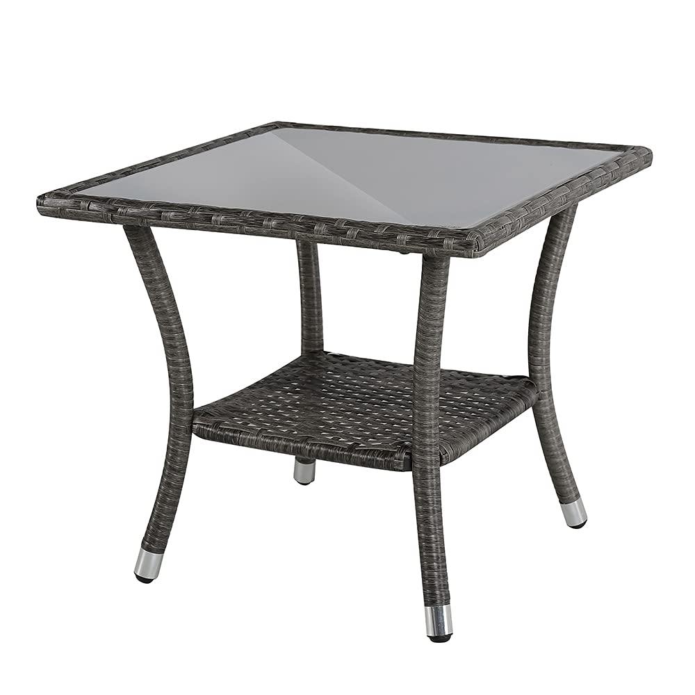 Grey Outdoor Square Glass Table Wicker Patio Coffee Table | Orange-Casual