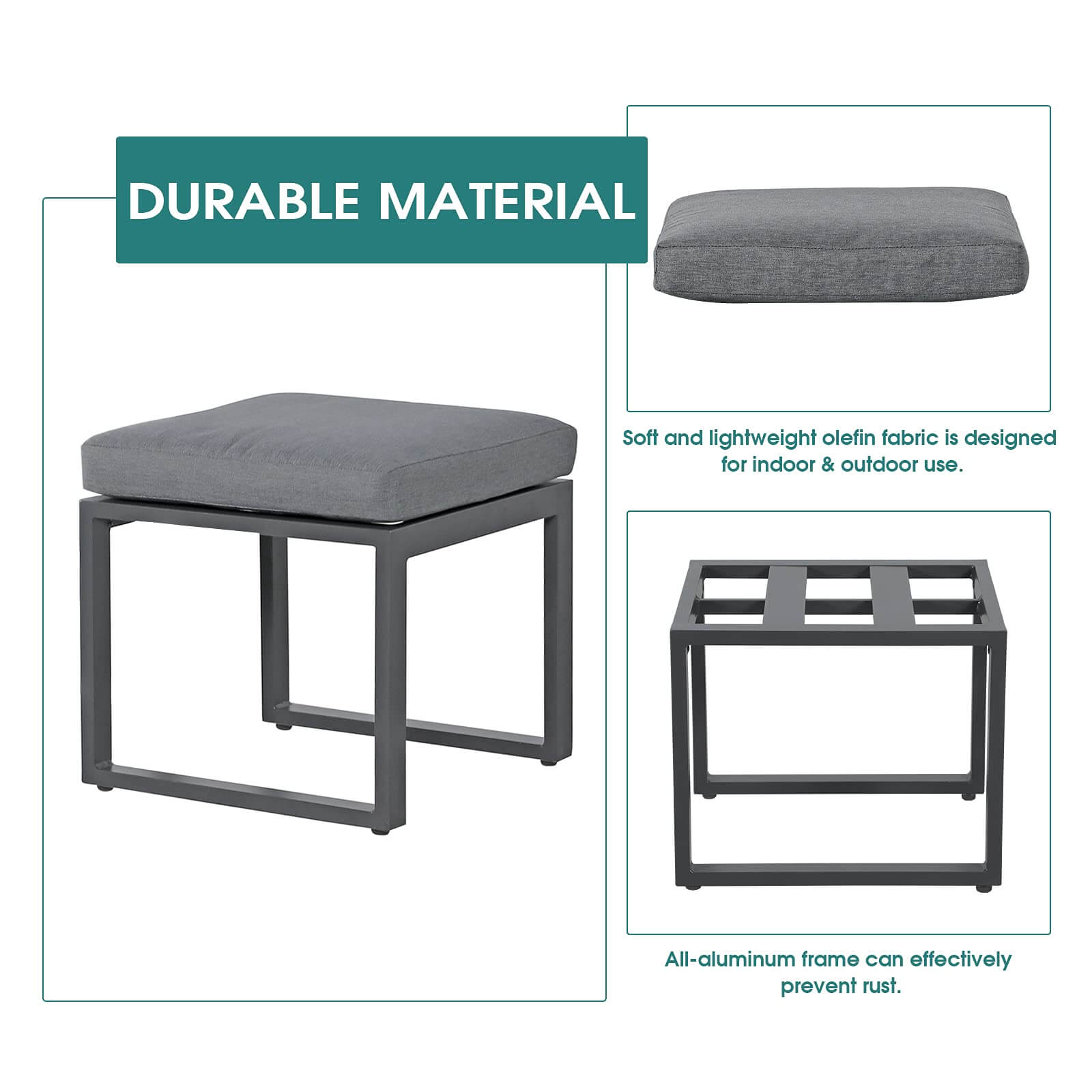 2pcs Outdoor Patio Ottomans, Aluminum Footstool, Dark Grey | Orange-Casual