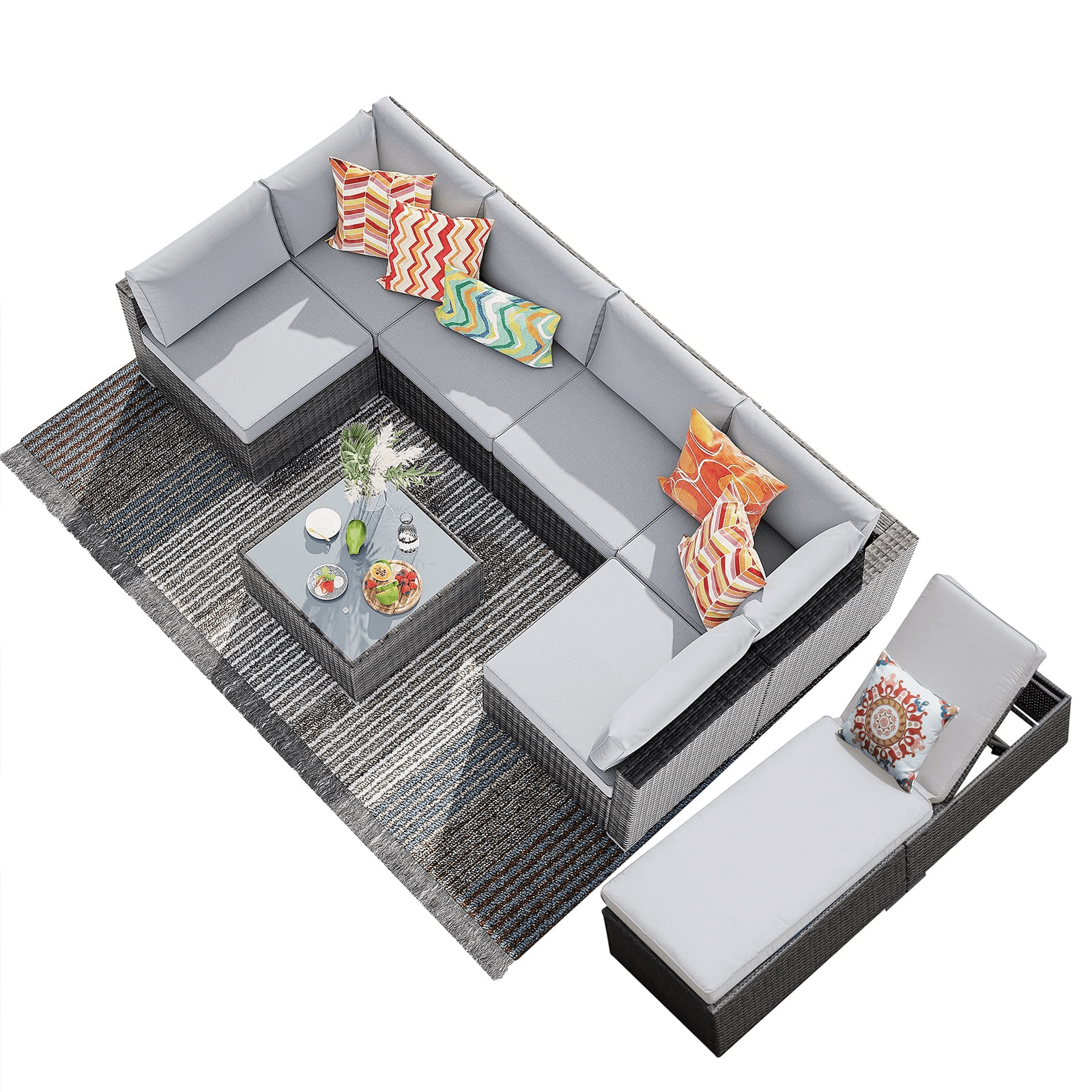 8pcs Outdoor Sectional Sofa Set with Lounge Wicker Patio Furniture Set | Orange-Casual