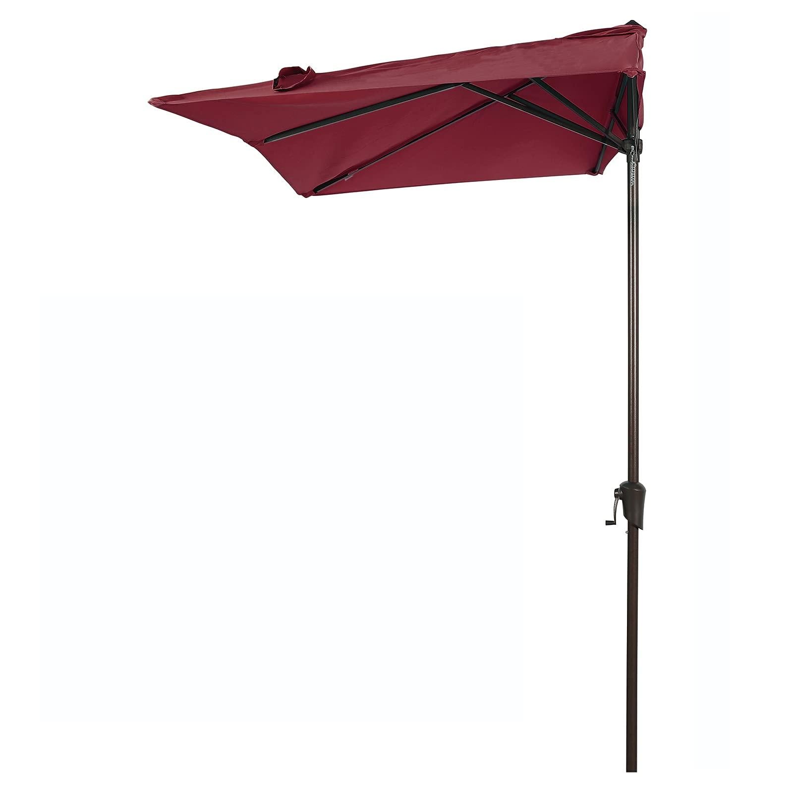 7.5' by 4’ Half Rectangular Patio Outdoor Polyester Umbrella with Crank, 5 Colors | Orange-Casual