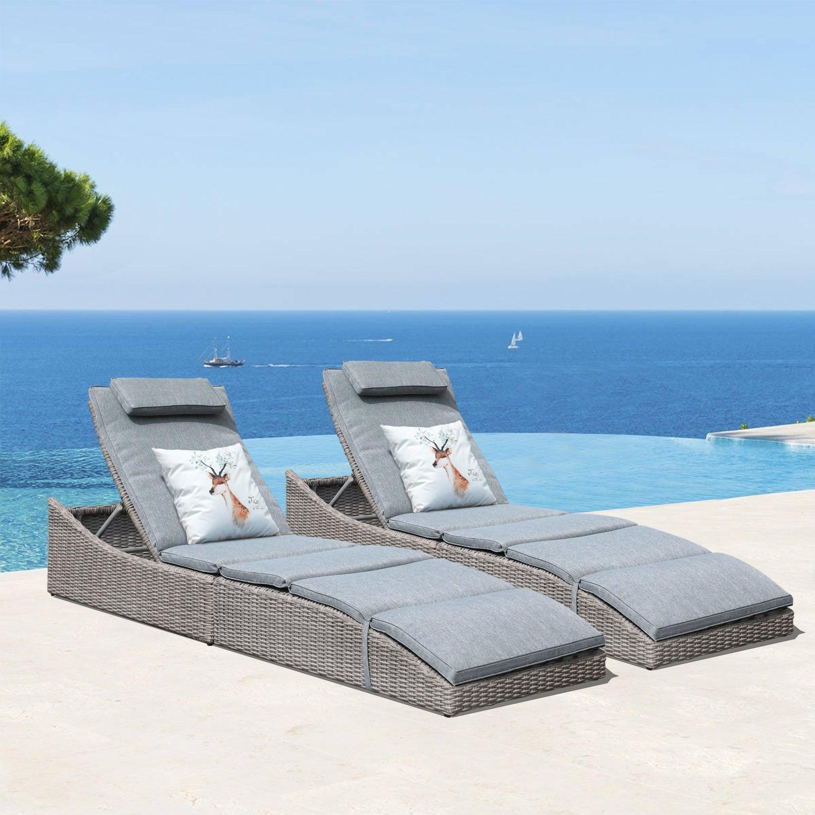 Outdoor Wicker Chaise Lounges, Adjustable Wicker Pool Lounge Chairs