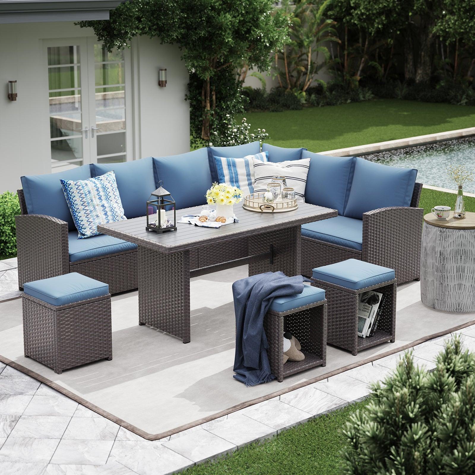 8 Seats Outdoor Dining Set Wicker Patio Sectional Set with Dining Table