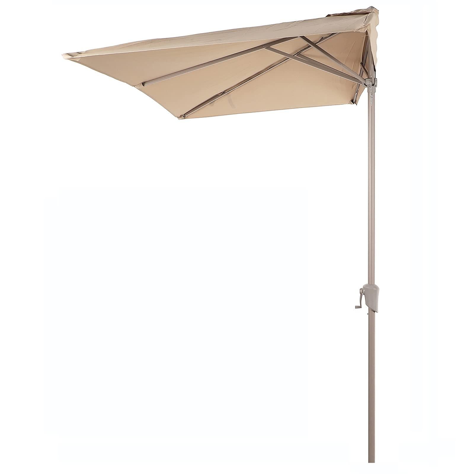 7.5' by 4’ Half Rectangular Patio Outdoor Polyester Umbrella with Crank, 5 Colors | Orange-Casual
