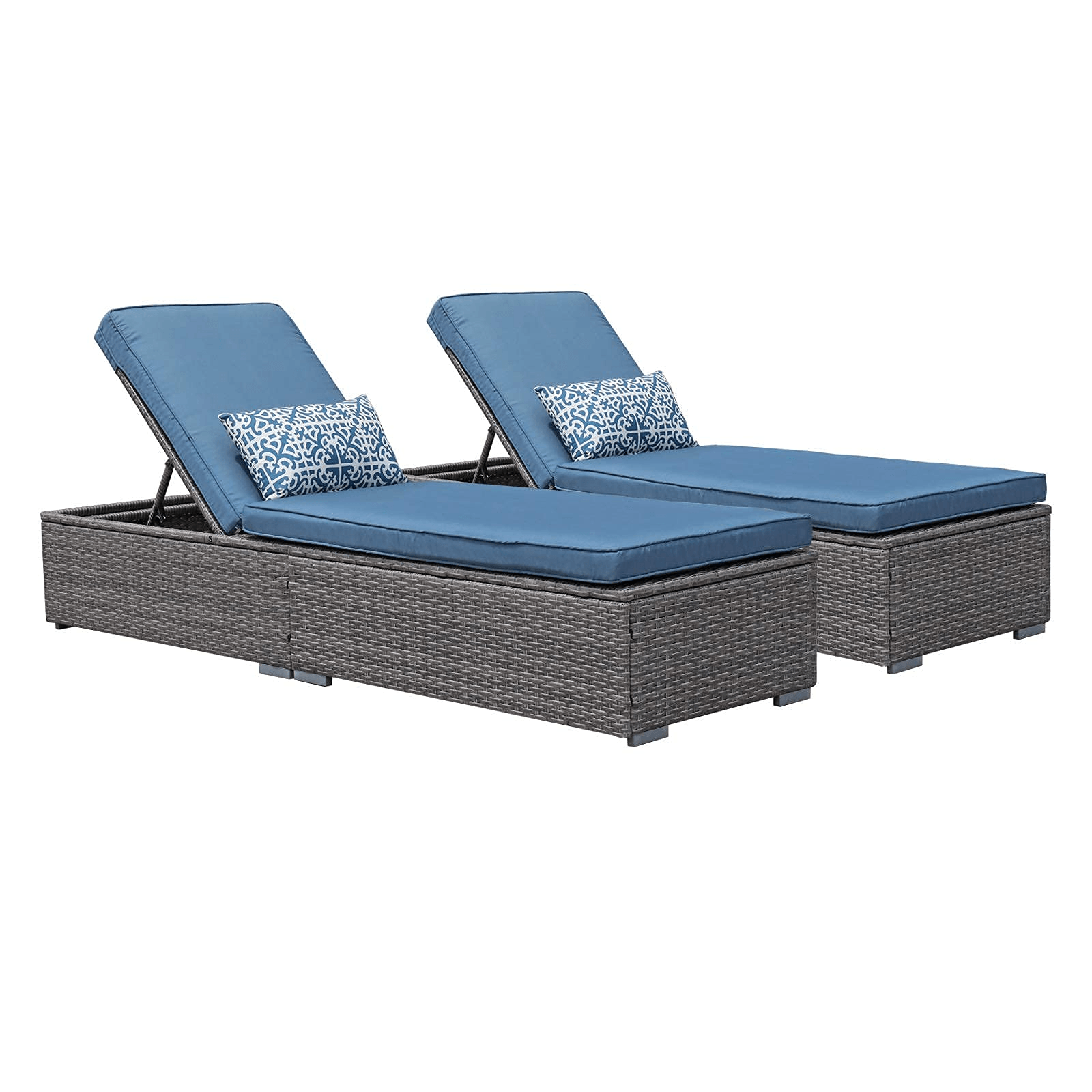 Arcadia Chaise Lounge with Aegean Blue Cushions, Set of Two - OrangeCasual