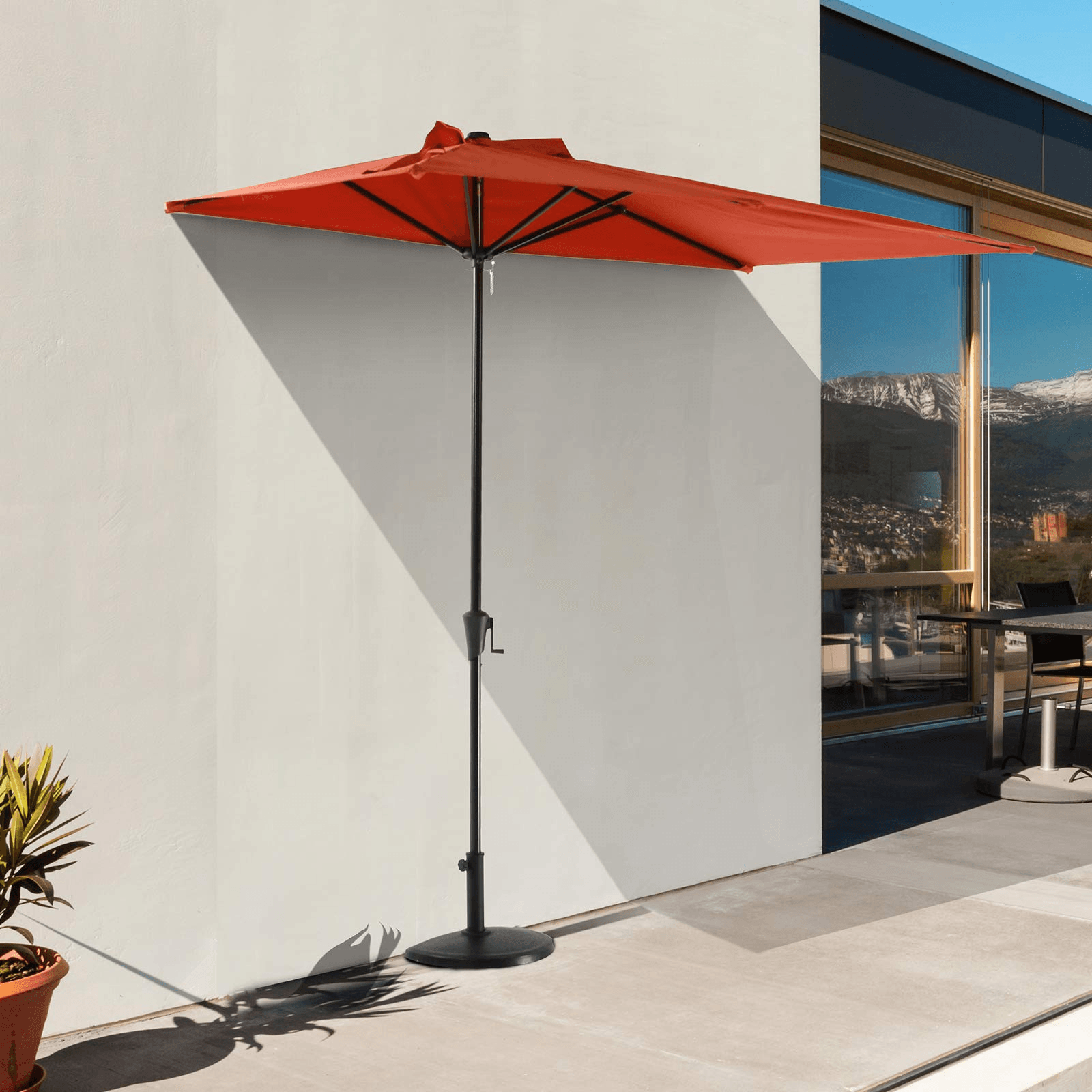 Half Round Patio Umbrella Base, Heavy-Duty Free Standing Resin Umbrella Stand, Black | Orange-Casual