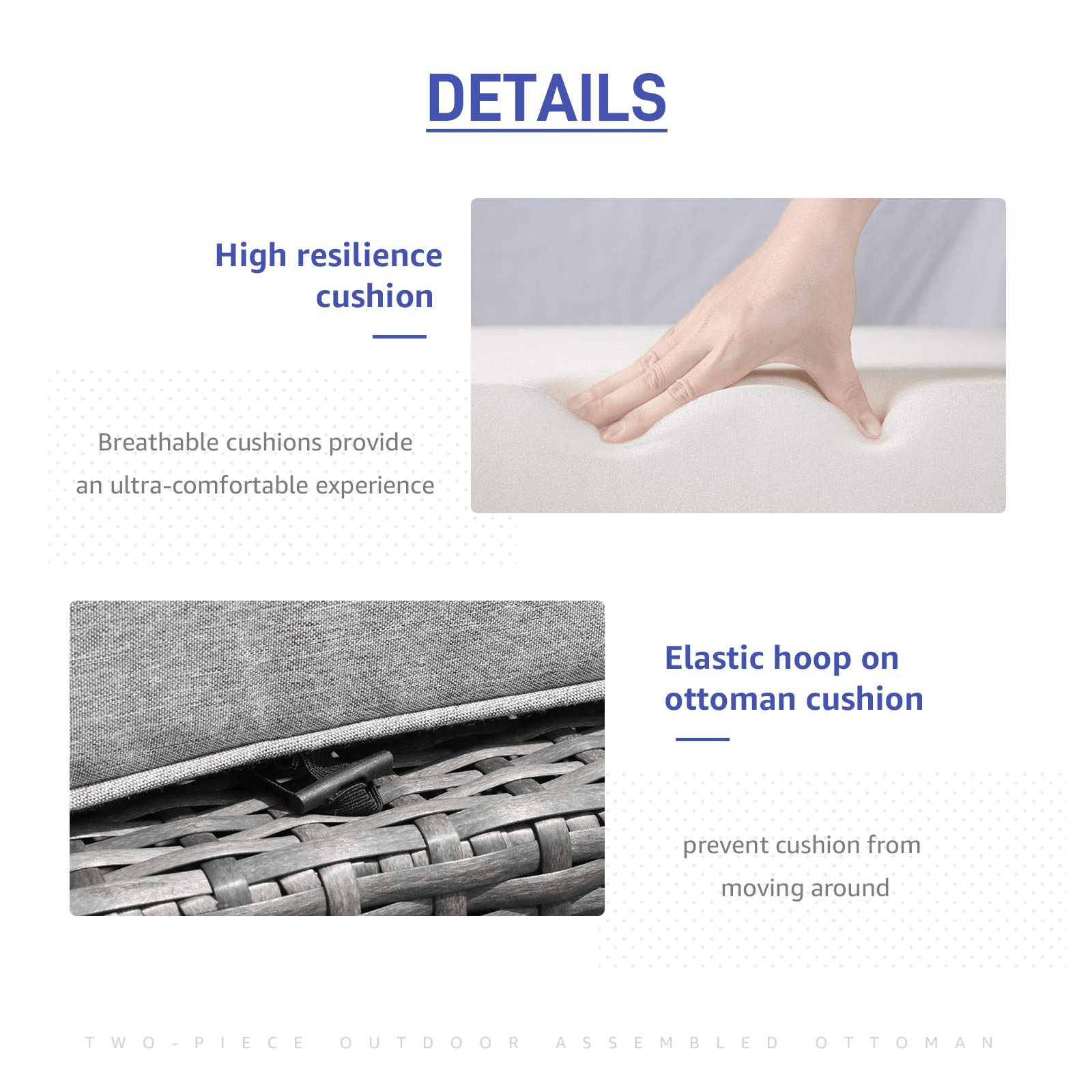 2pcs Outdoor Patio Ottoman Light Grey Patio Stools with Cushions | Orange-Casual