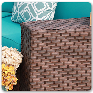 blue curved sofa side table