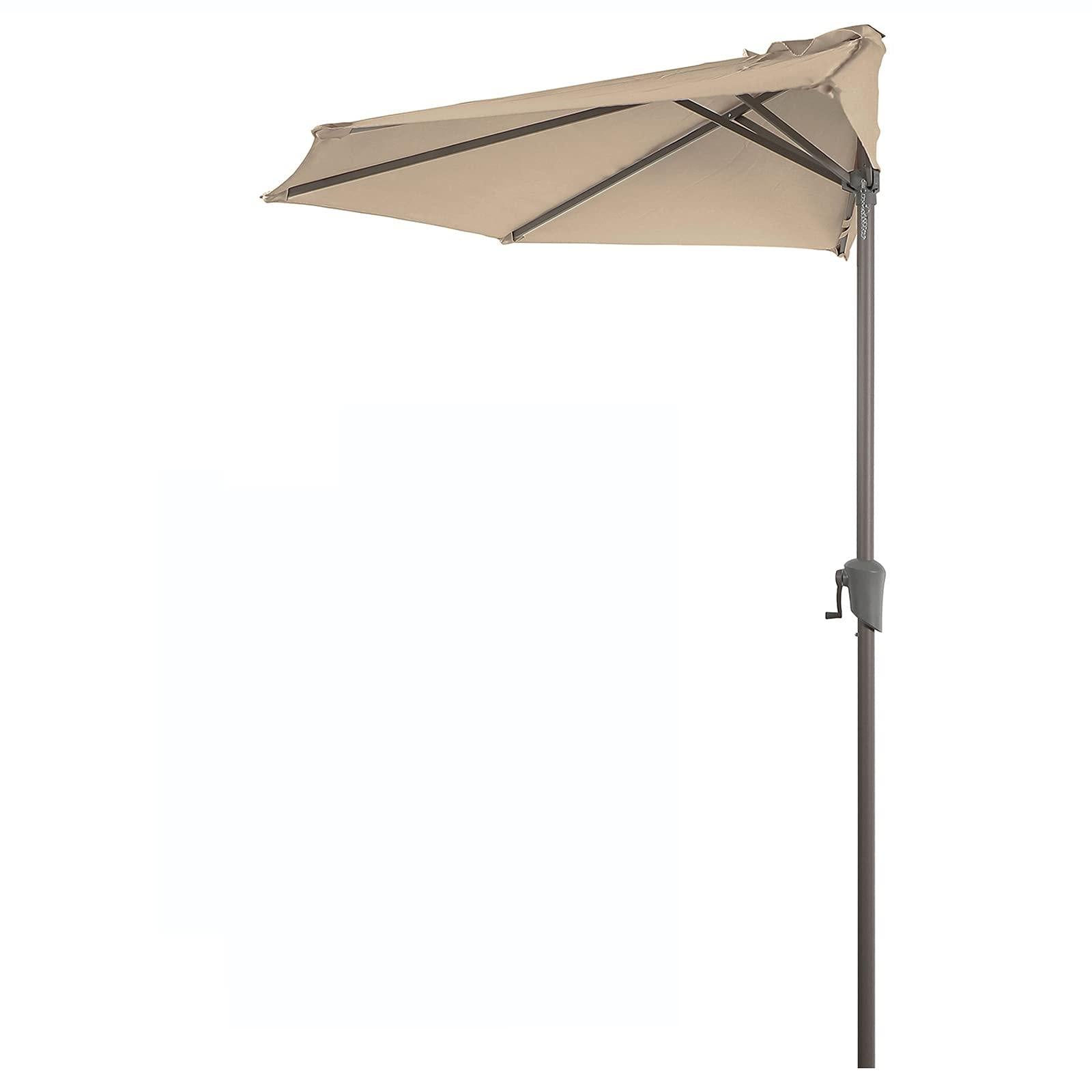 Breez 9' Half Round Patio Outdoor Umbrella with Crank nice#Color_beige