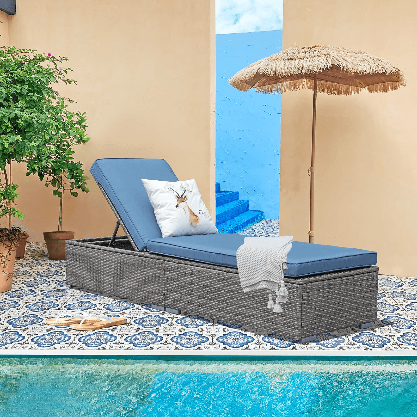 Arcadia Outdoor Chaise Lounge Chair, Rattan Reclining Chaise Lounger online sale #color_aegean blue