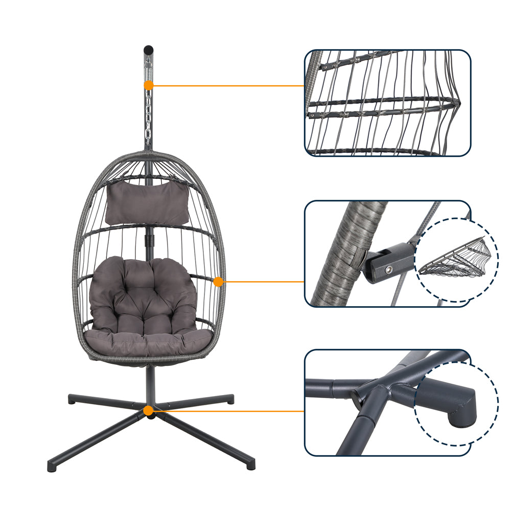 Wicker Hanging Egg Chair with Stand, Steel Folding Egg Chirs, 5 Colors