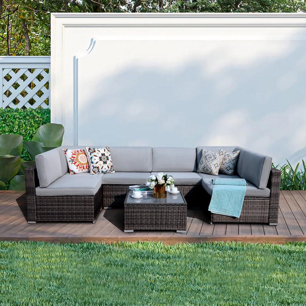 7pcs Outdoor Sectional Set Wicker Modular Patio Sofa Set with Cushions | Orange-Casual