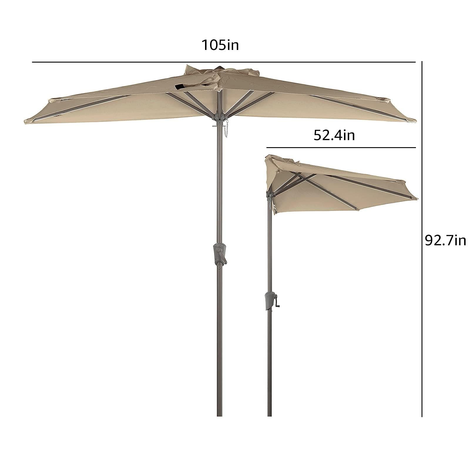 9' Half Round Patio Outdoor Polyester Umbrella with Crank, 3 Colors | Orange-Casual