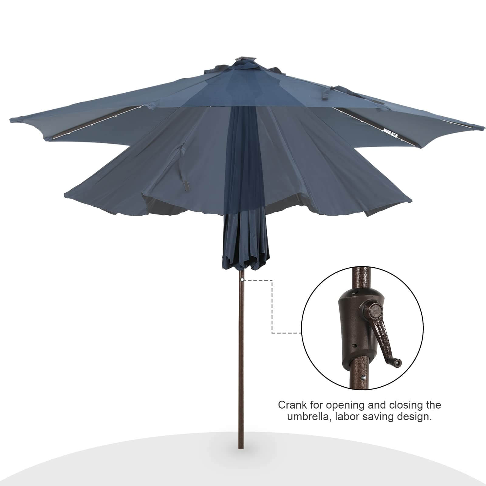 9ft Patio Umbrella with LED Lights Polyester Umbrella with Tilt and Crank, 5 Colors | Orange-Casual