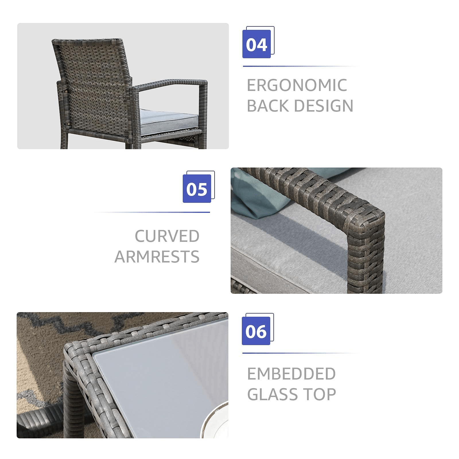 5pcs Patio Bistro Set Wicker Outdoor Furniture Set Armchair & Ottomans | Orange-Casual