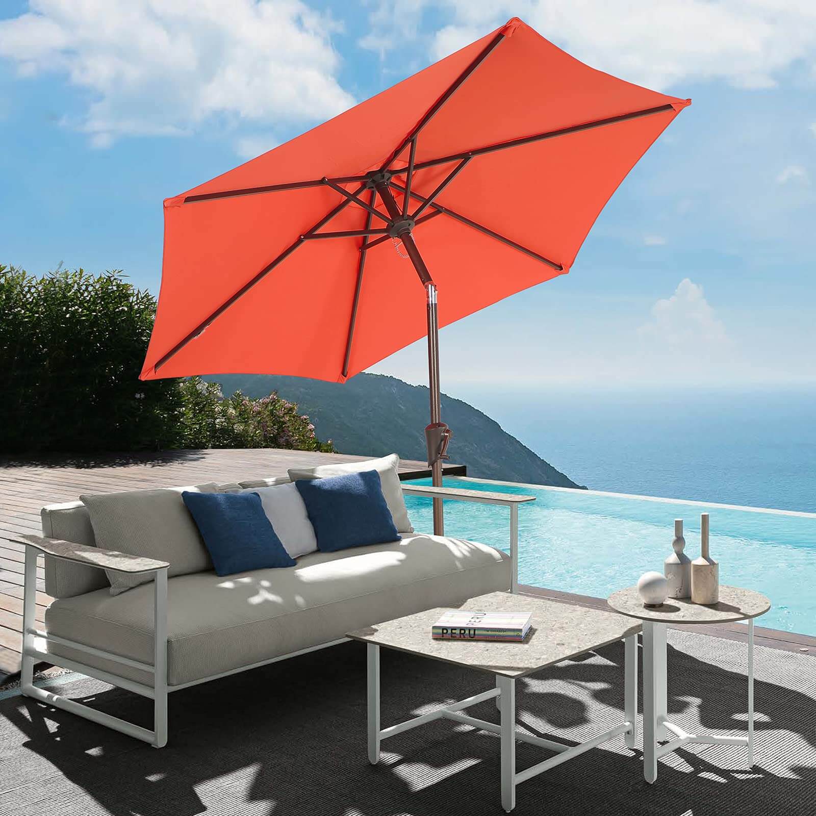 7.5 ft Patio Umbrella Outdoor Table Market Umbrella with Push Button Tilt and Crank, 6 Ribs, 8 colors
