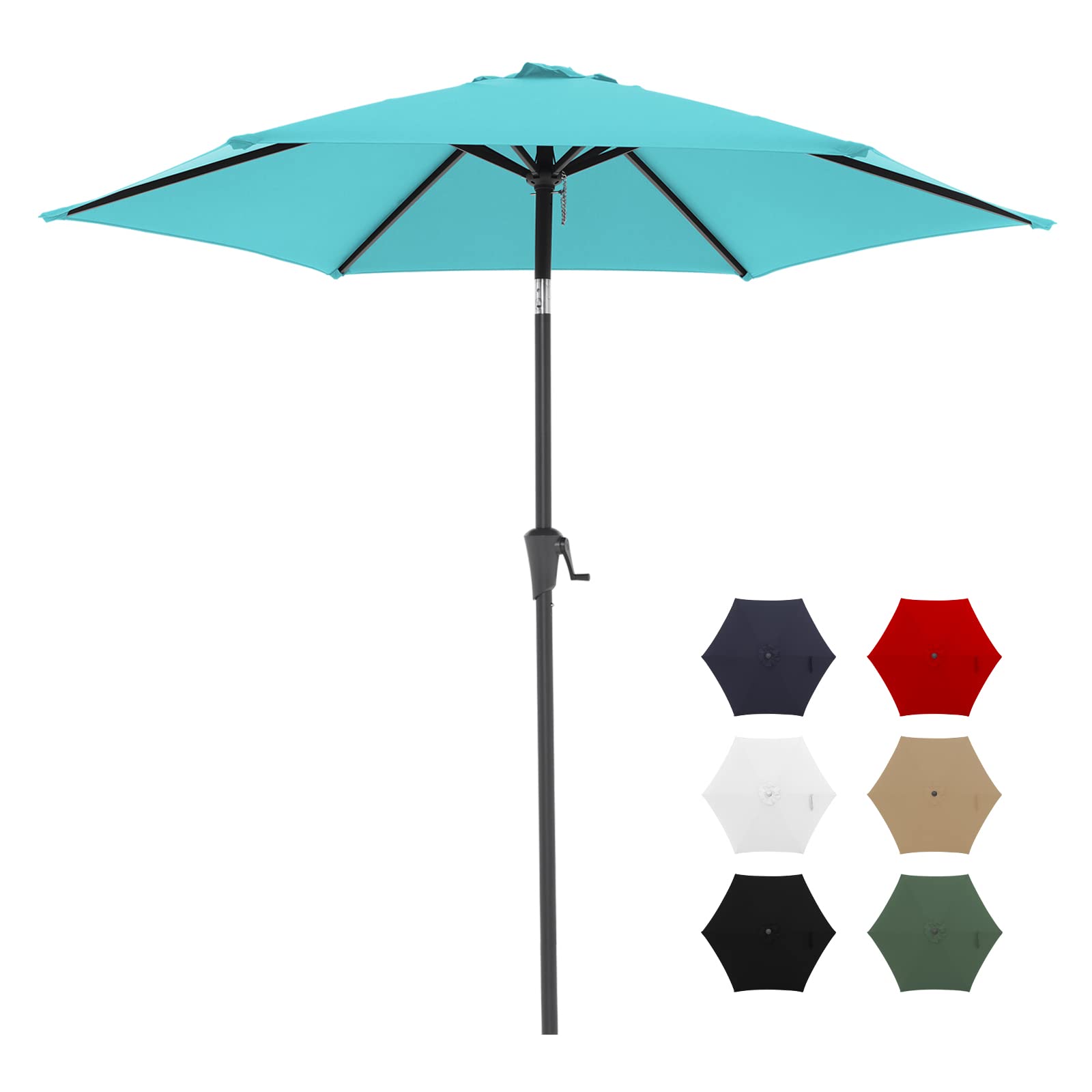 7.5 ft Patio Umbrella Outdoor Table Market Umbrella with Push Button Tilt and Crank, 6 Ribs, 8 colors
