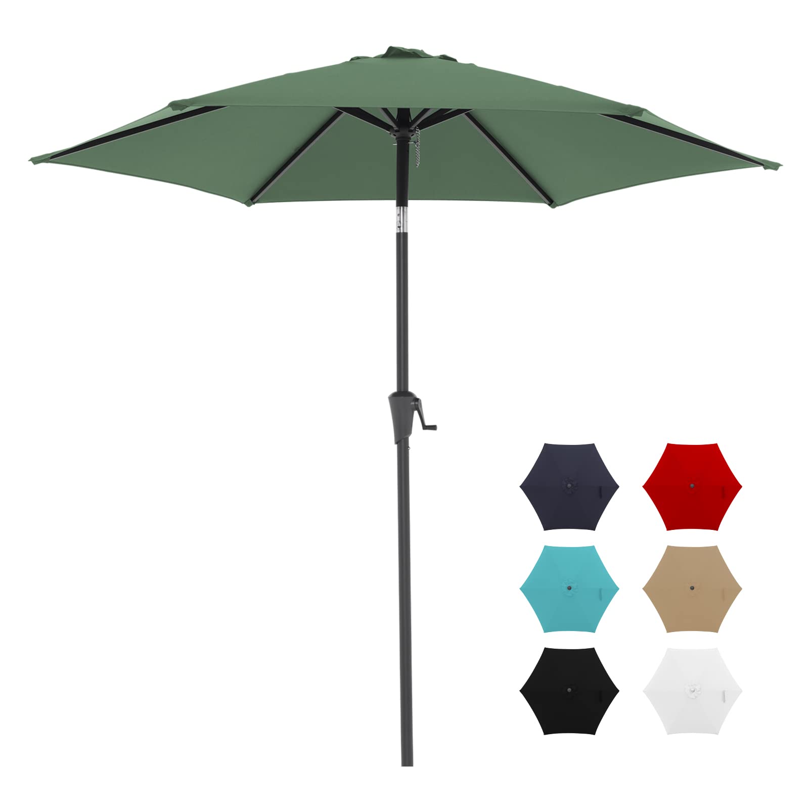 7.5 ft Patio Umbrella Outdoor Table Market Umbrella with Push Button Tilt and Crank, 6 Ribs, 8 colors