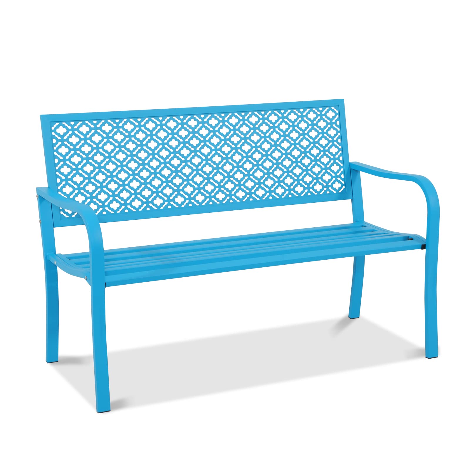 Aluminum Outdoor Garden Bench Patio Porch Chair Furniture, Blue&Black