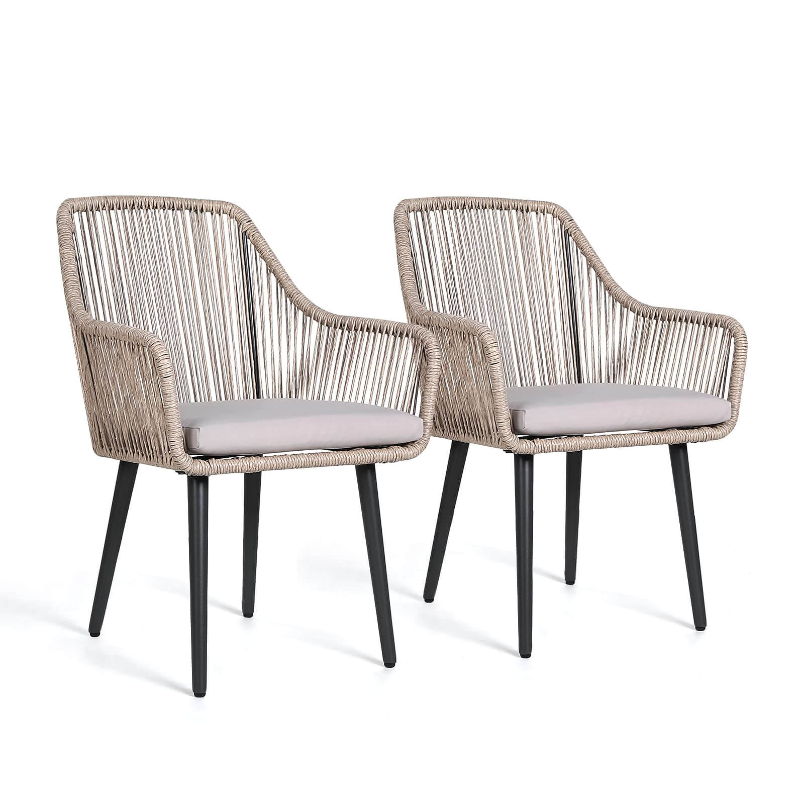 Outdoor Dining Chairs, All-Weather Woven Rope Rattan Wicker Chairs, Patio Dining Chair Set
