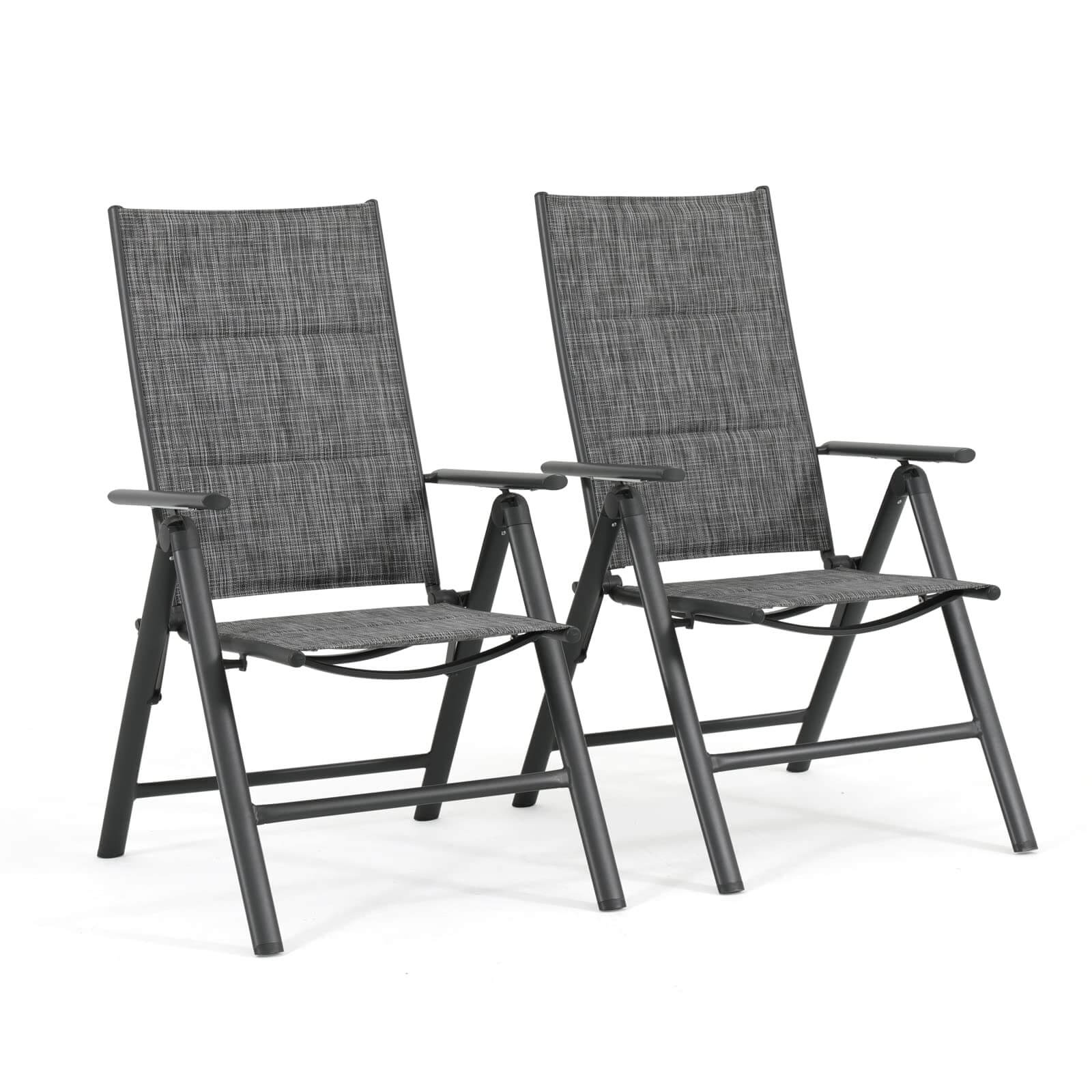 Folding Patio Chairs Set of 2, Aluminum Portable Reclining Lawn Chairs with Adjustable High Backrest
