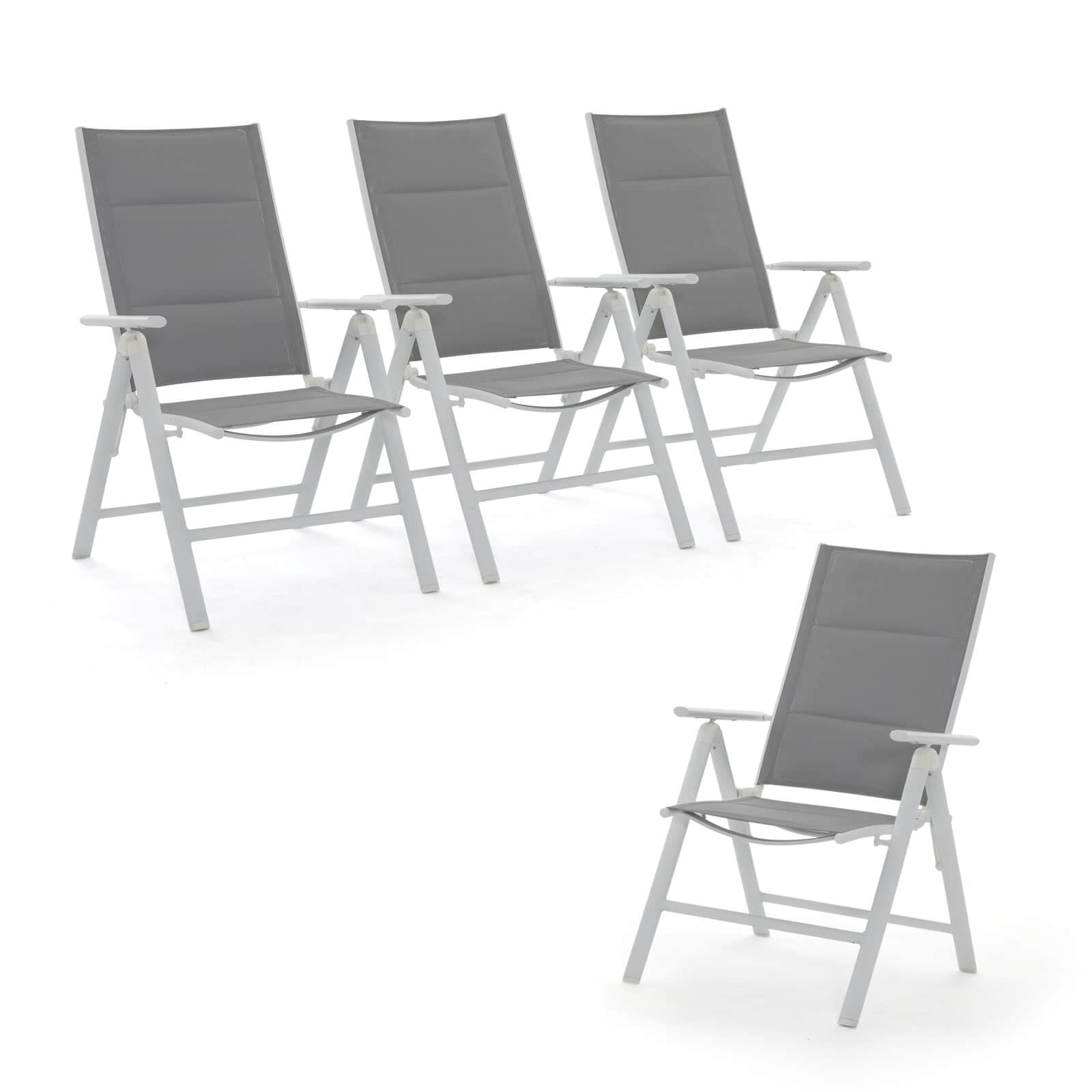 Folding Patio Chairs Set of 4, Aluminum Portable Reclining Lawn Chairs with Adjustable High Backrest