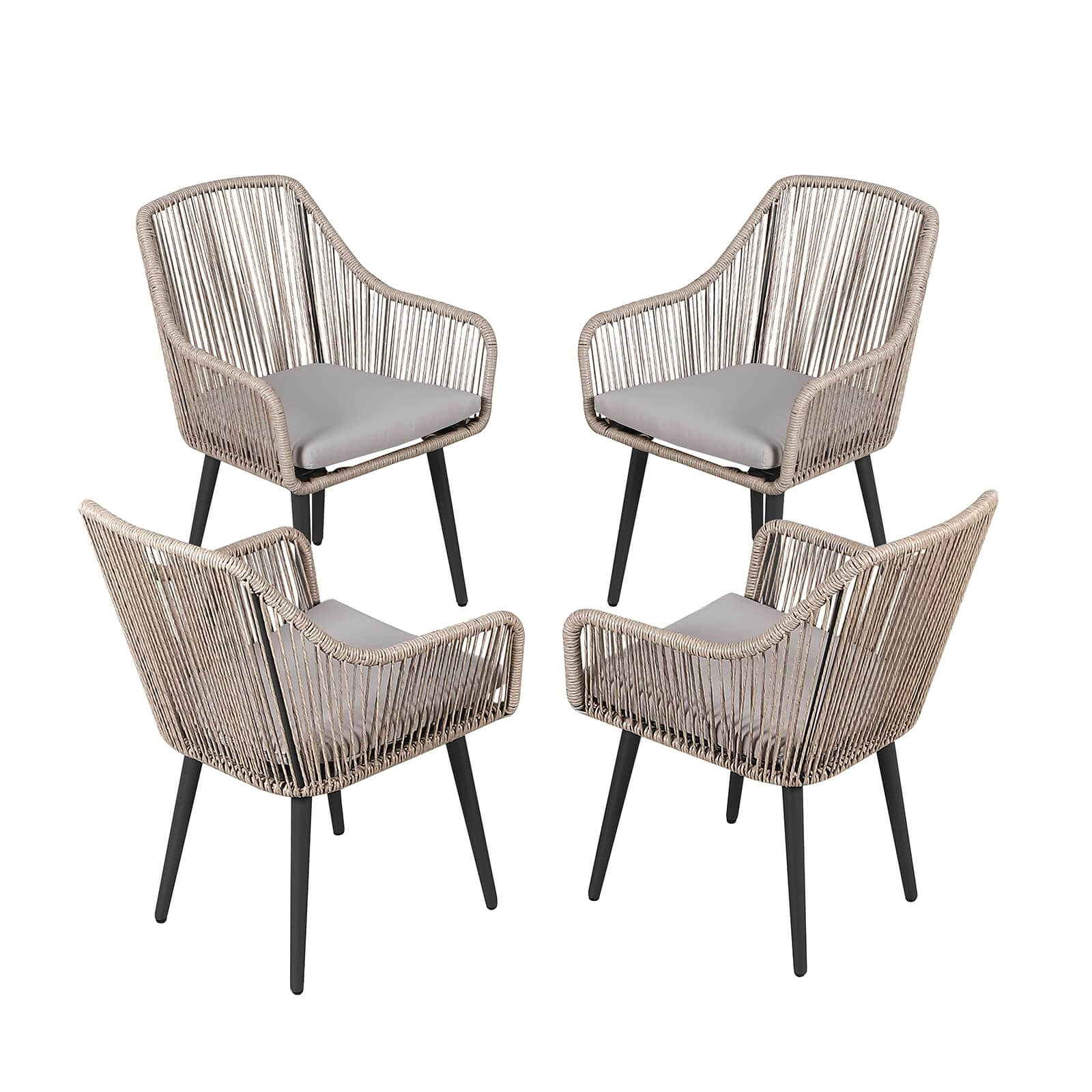 Outdoor Dining Chairs, All-Weather Woven Rope Rattan Wicker Chairs, Patio Dining Chair Set
