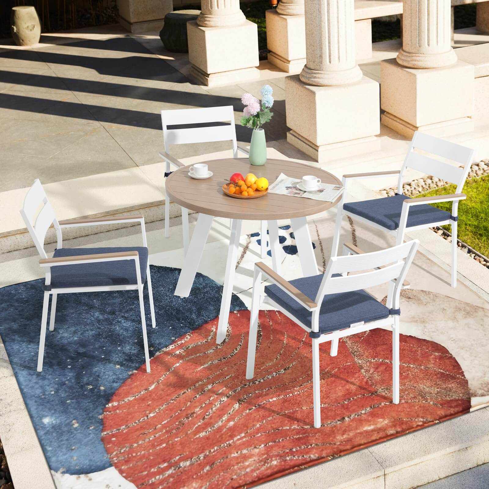 5 Piece Aluminum Patio Dining Set, Outdoor Furniture Set with 4 Chairs and Table